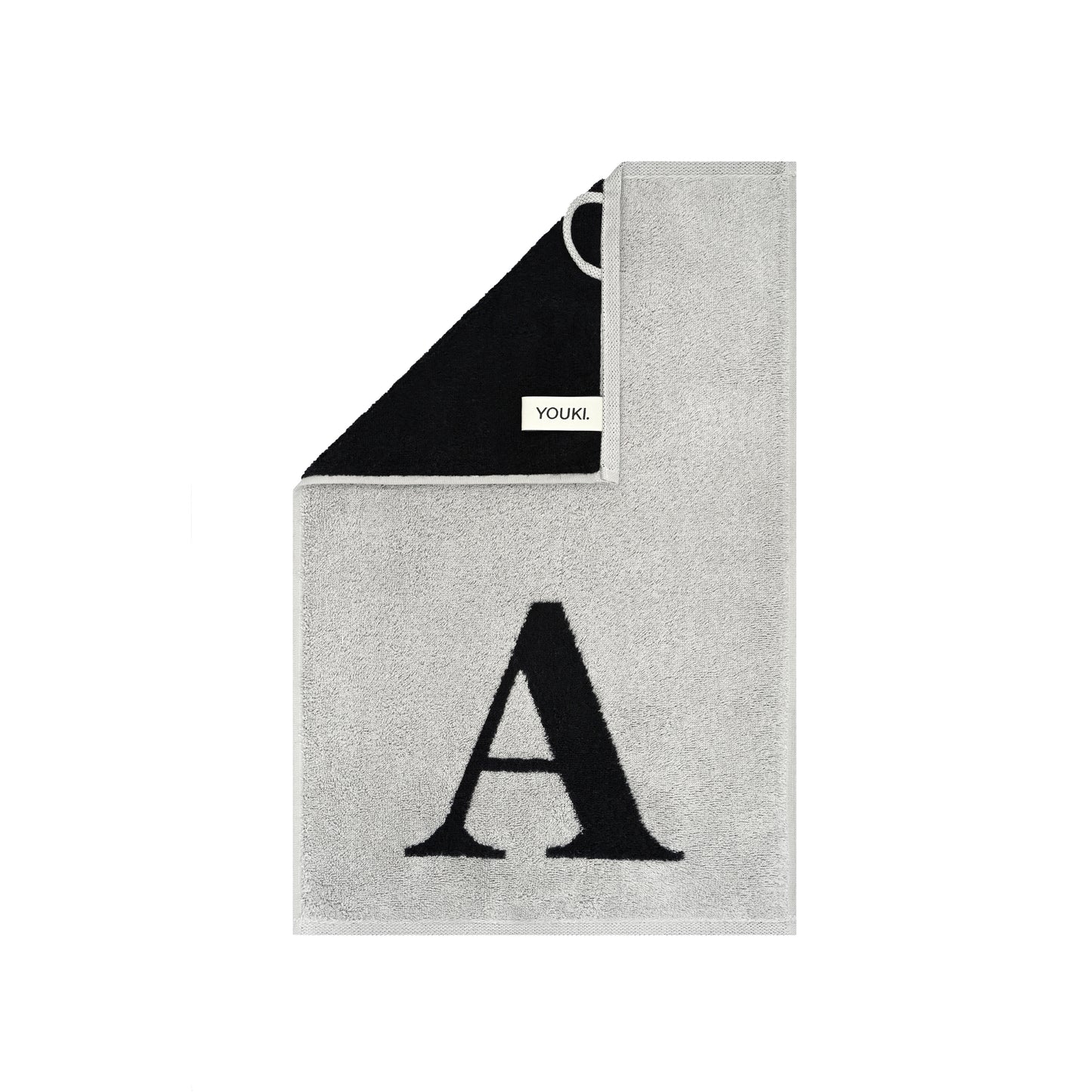 2er Set - Kleines Handtuch mit Buchstabe "A" – Silber / Schwarz