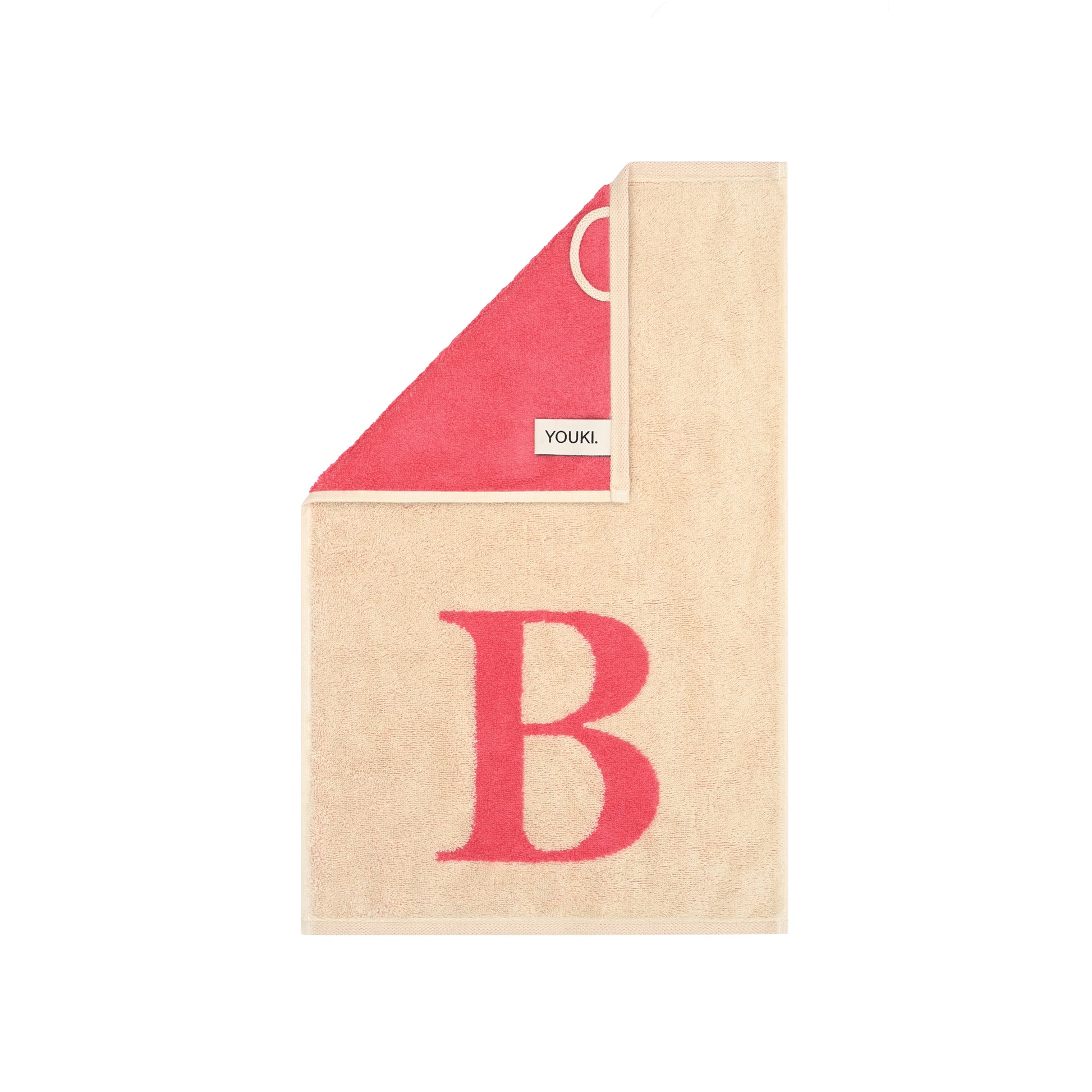 2er Set - Kleines Handtuch mit Buchstabe "B" – Natur / Pink / Orange