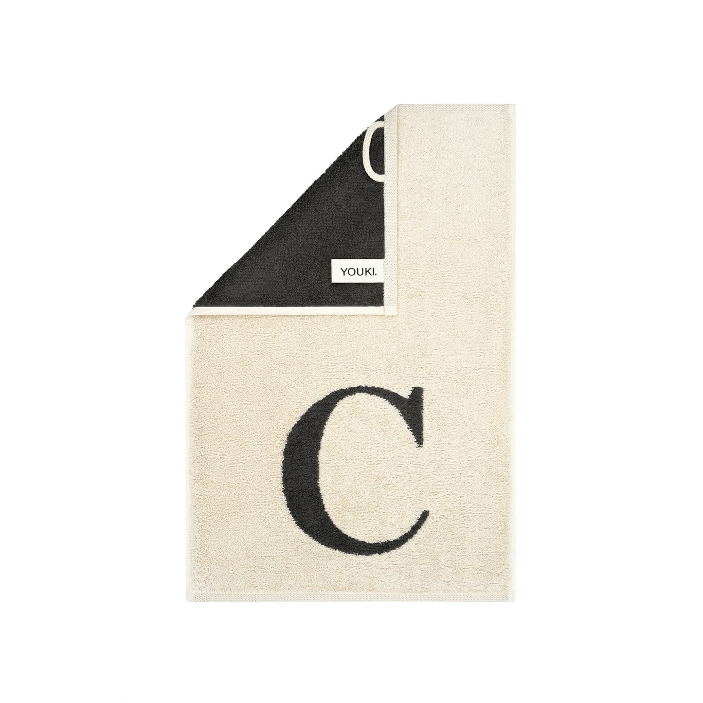 2er Set - Kleines Handtuch mit Buchstabe "C" – Natur / Dunkelgrau