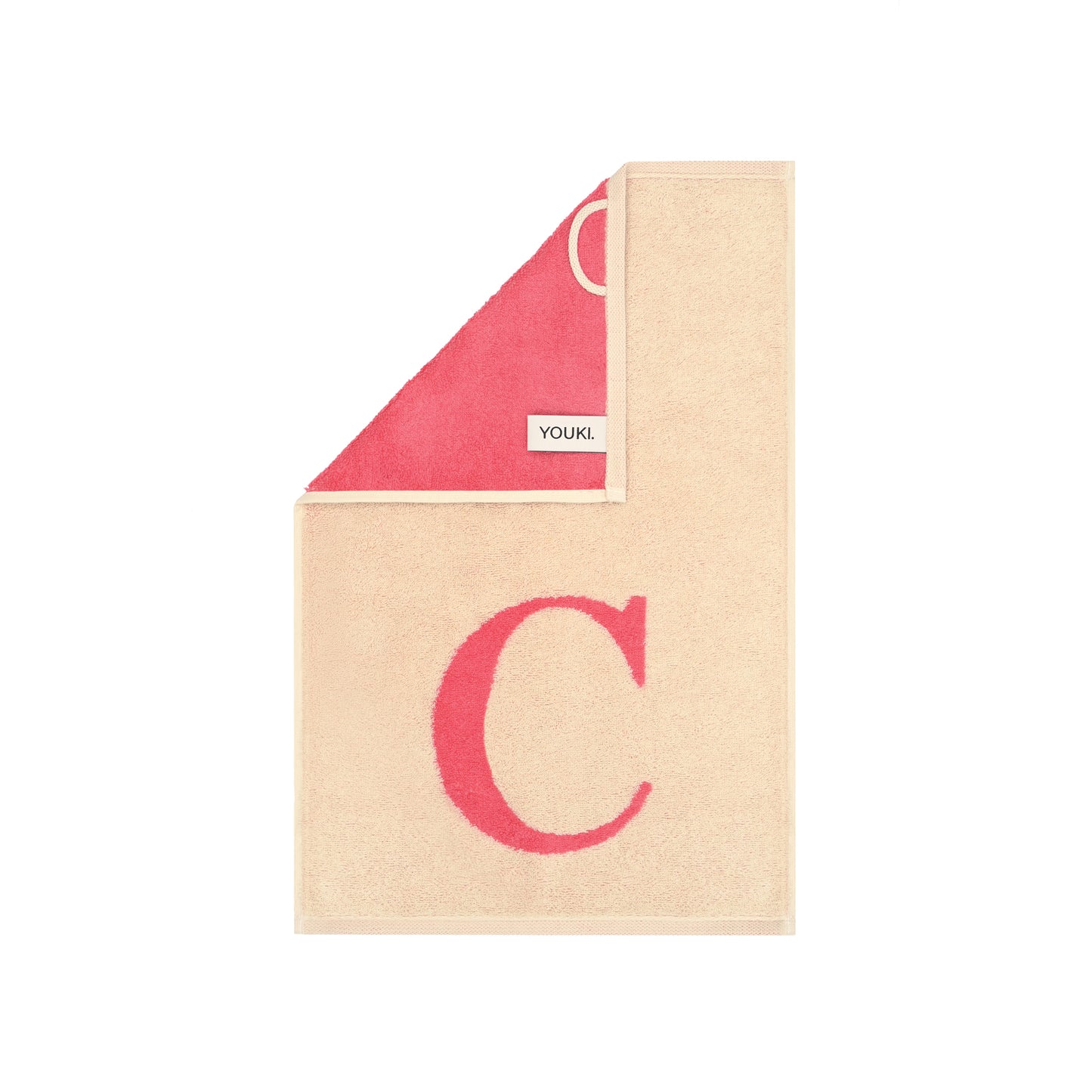 2er Set - Kleines Handtuch mit Buchstabe "C" – Natur / Pink / Orange