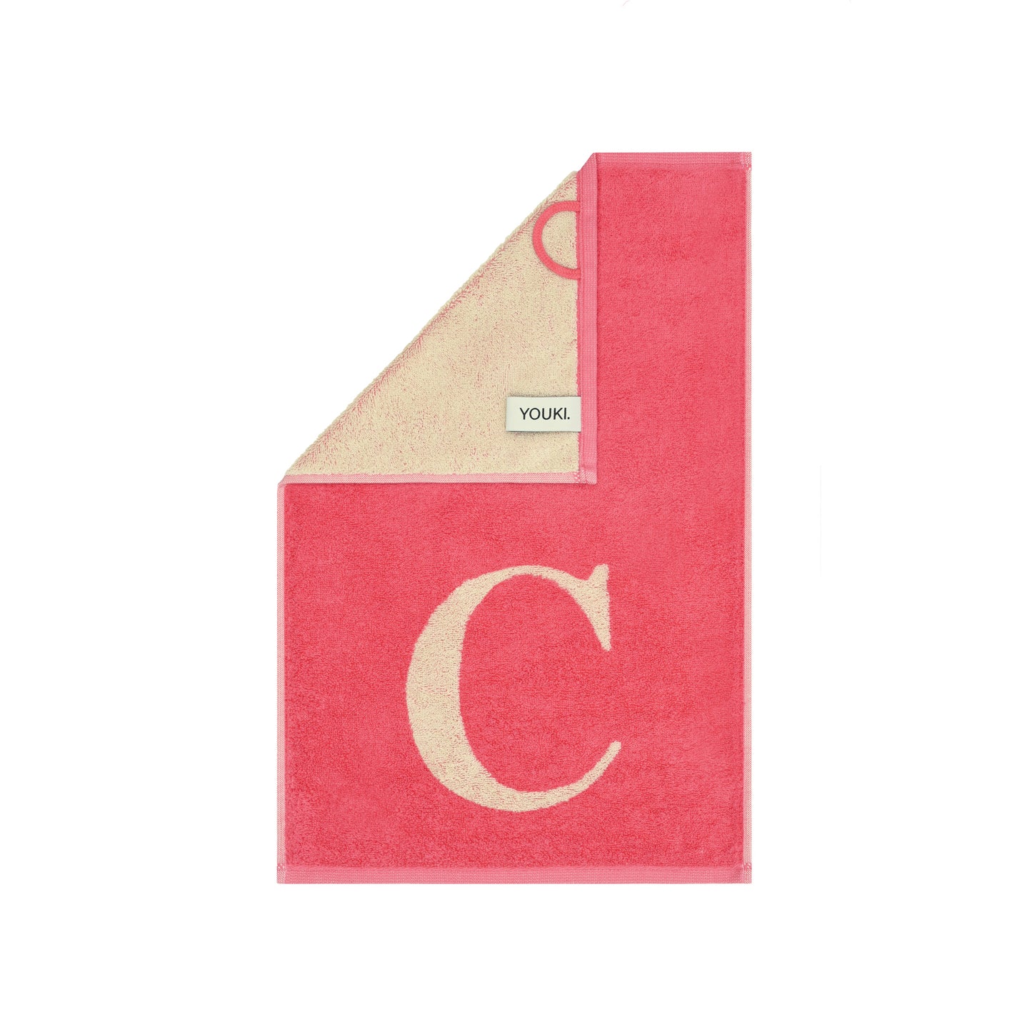 2er Set - Kleines Handtuch mit Buchstabe "C" – Natur / Pink / Orange
