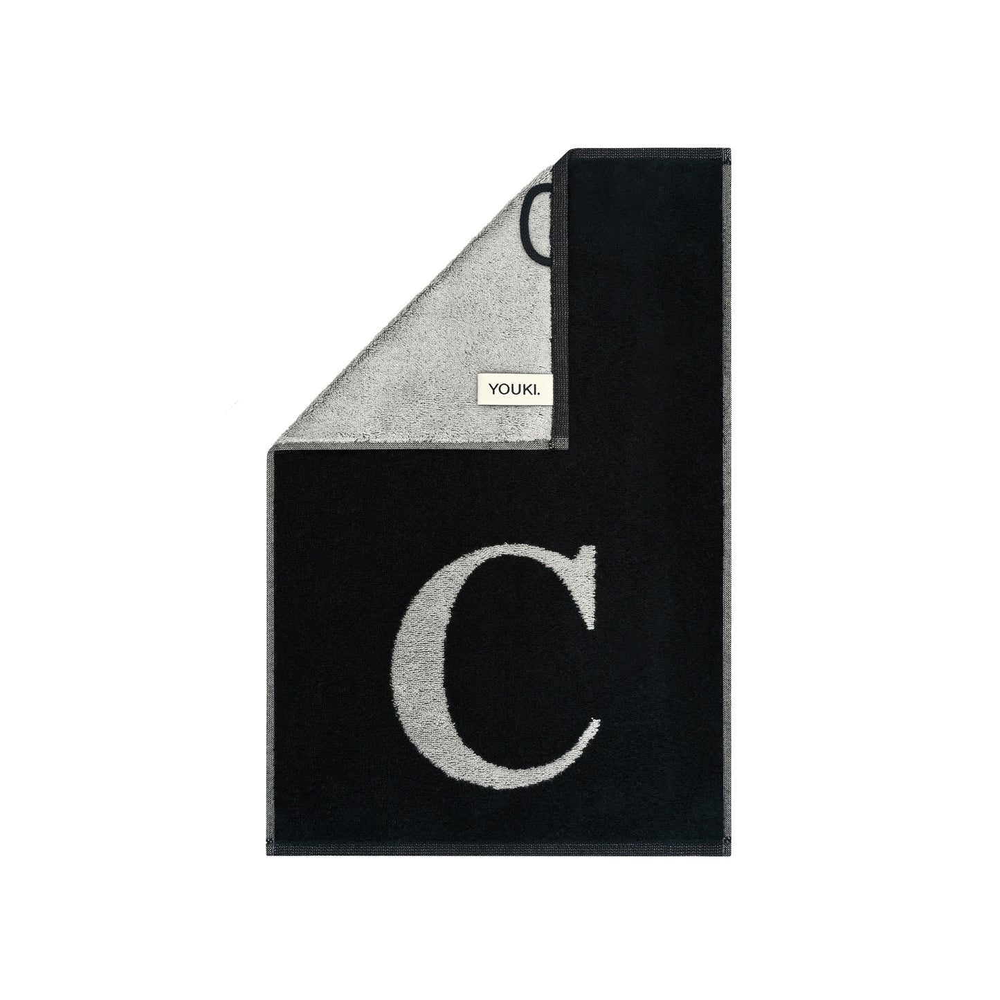 2er Set - Kleines Handtuch mit Buchstabe "C" – Silber / Schwarz