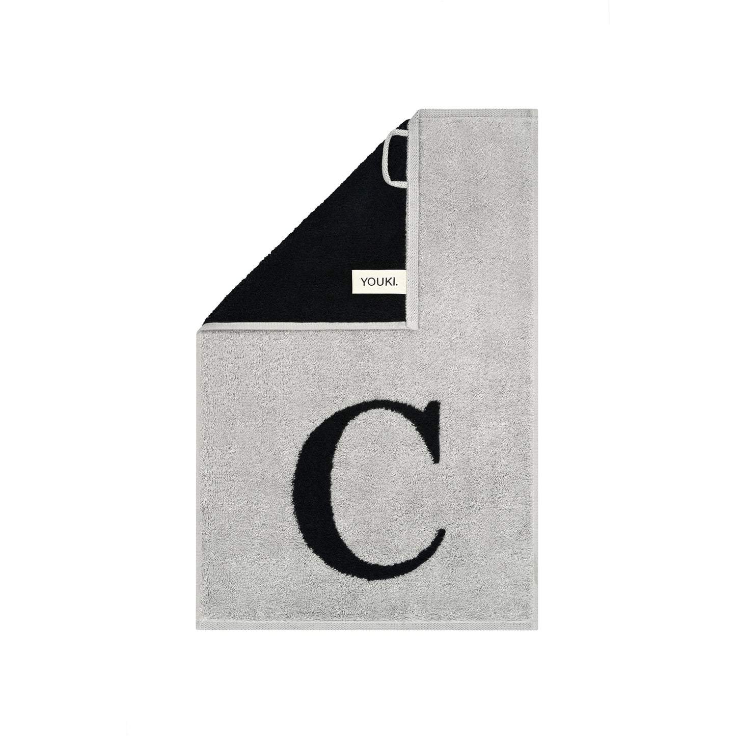 2er Set - Kleines Handtuch mit Buchstabe "C" – Silber / Schwarz