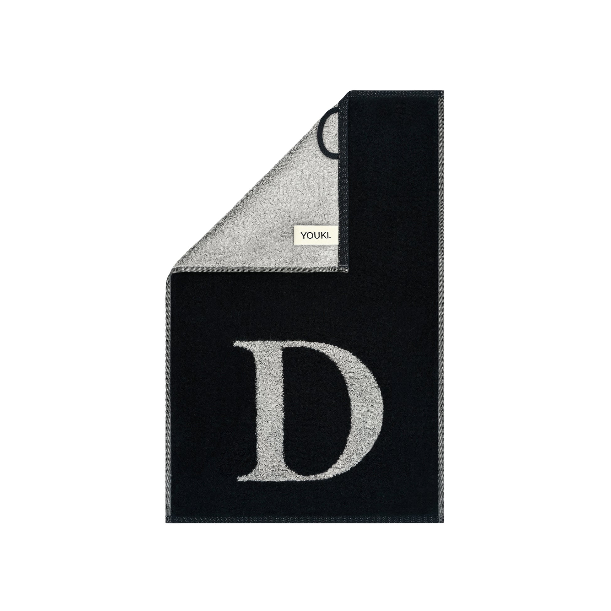 2er Set - Kleines Handtuch mit Buchstabe "D" – Silber / Schwarz