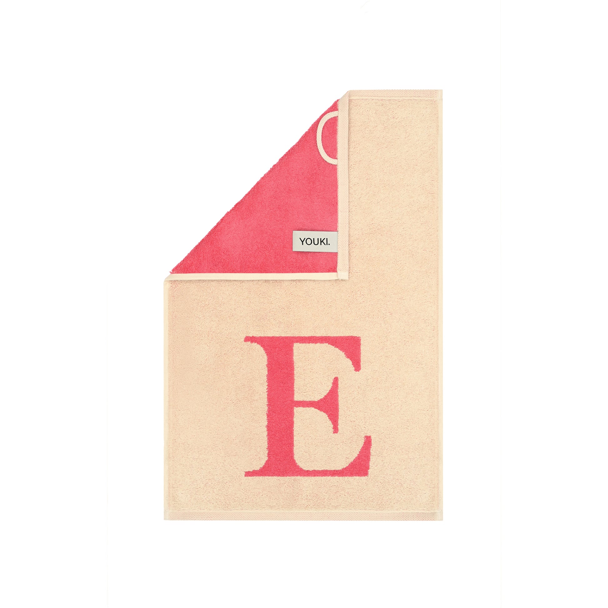 2er Set - Kleines Handtuch mit Buchstabe "E" – Natur / Pink / Orange