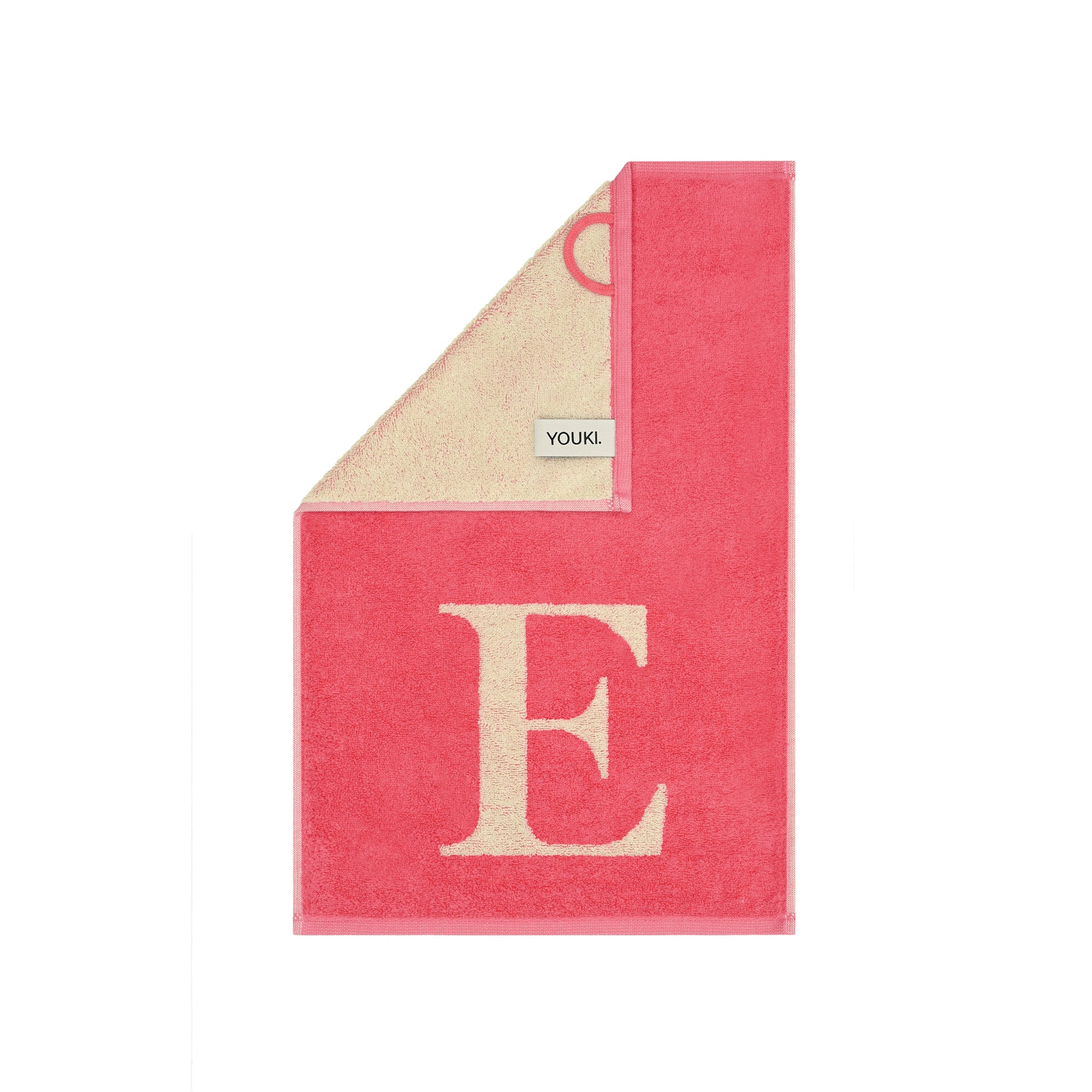 2er Set - Kleines Handtuch mit Buchstabe "E" – Natur / Pink / Orange