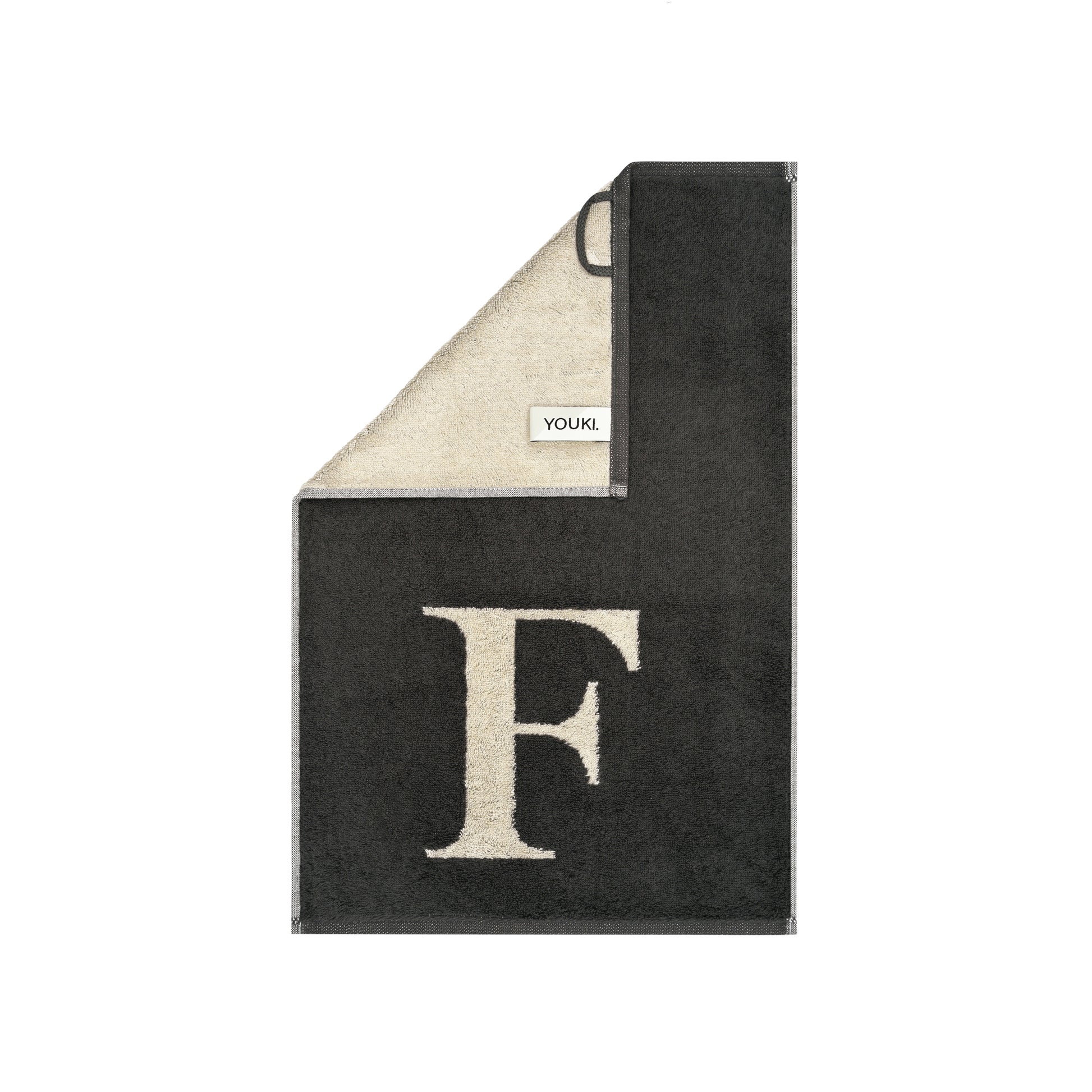 2er Set - Kleines Handtuch mit Buchstabe "F" – Natur / Dunkelgrau