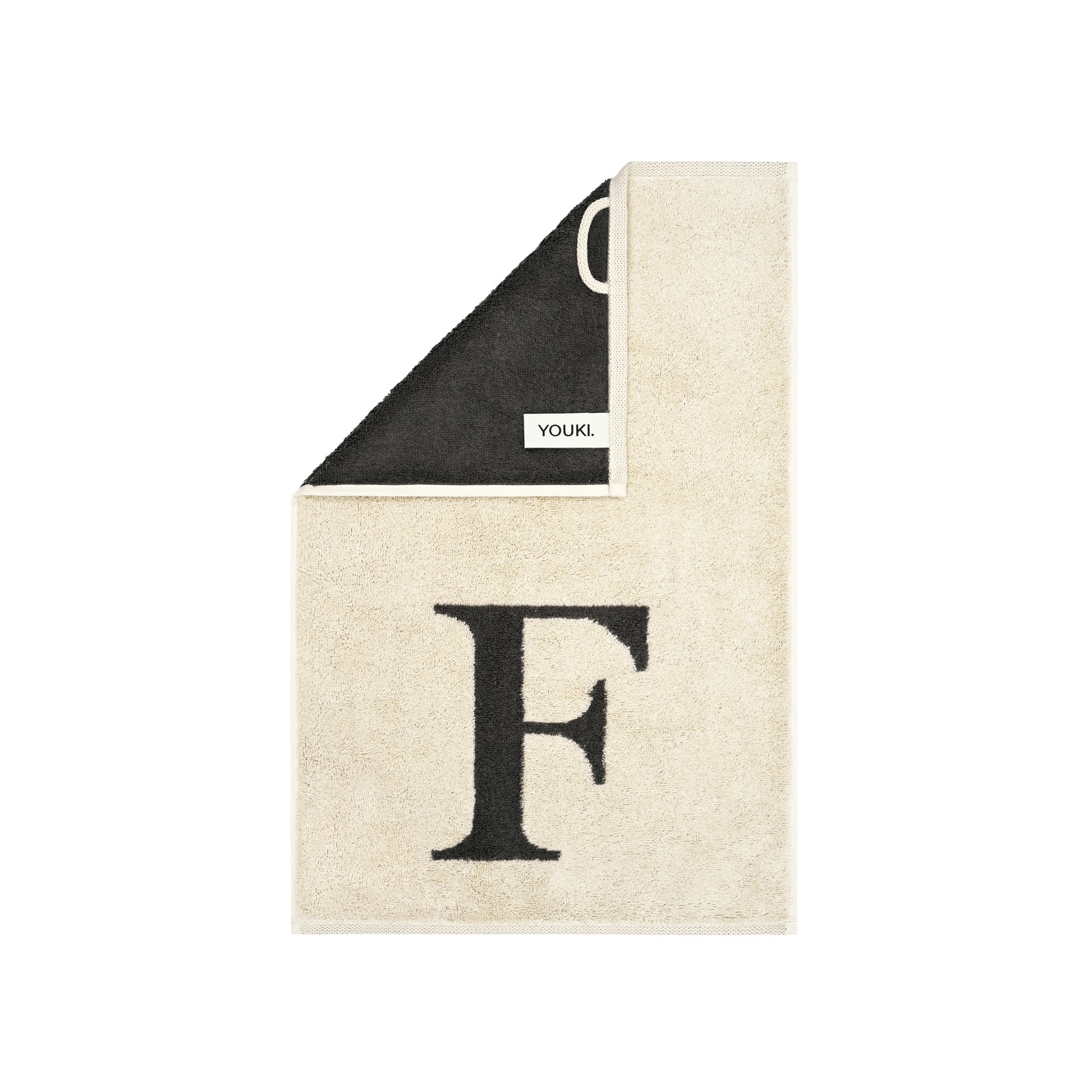 2er Set - Kleines Handtuch mit Buchstabe "F" – Natur / Dunkelgrau