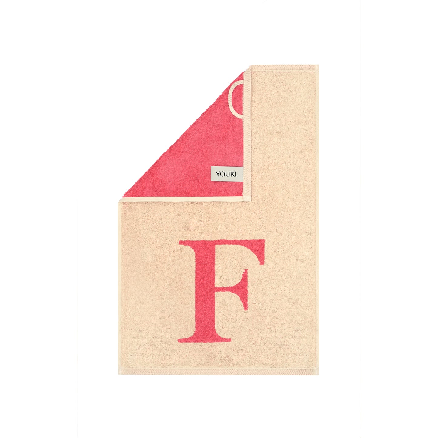 2er Set - Kleines Handtuch mit Buchstabe "F" – Natur / Pink / Orange