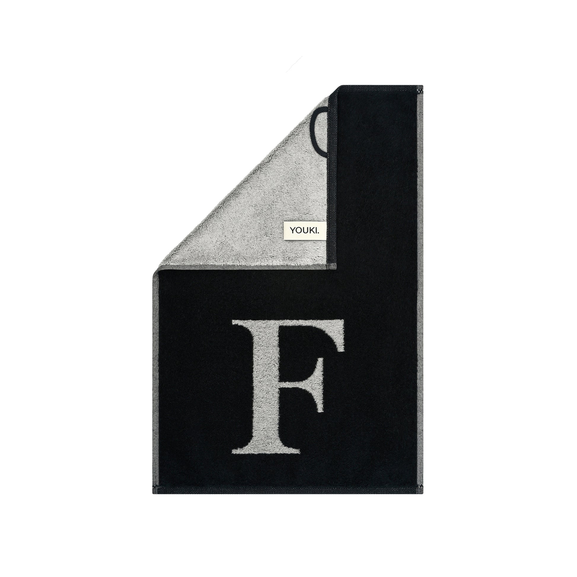 2er Set - Kleines Handtuch mit Buchstabe "F" – Silber / Schwarz