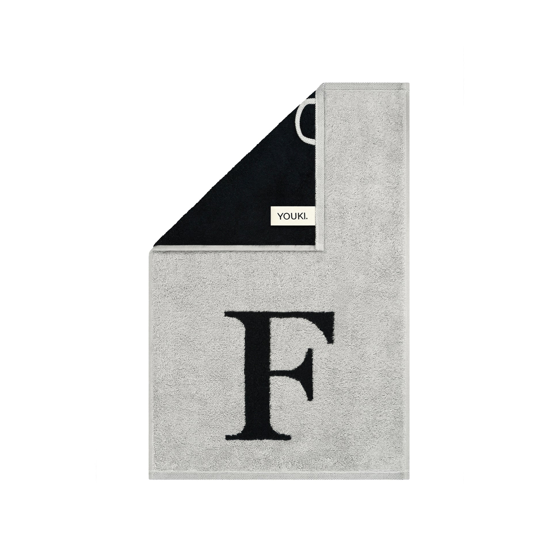 2er Set - Kleines Handtuch mit Buchstabe "F" – Silber / Schwarz