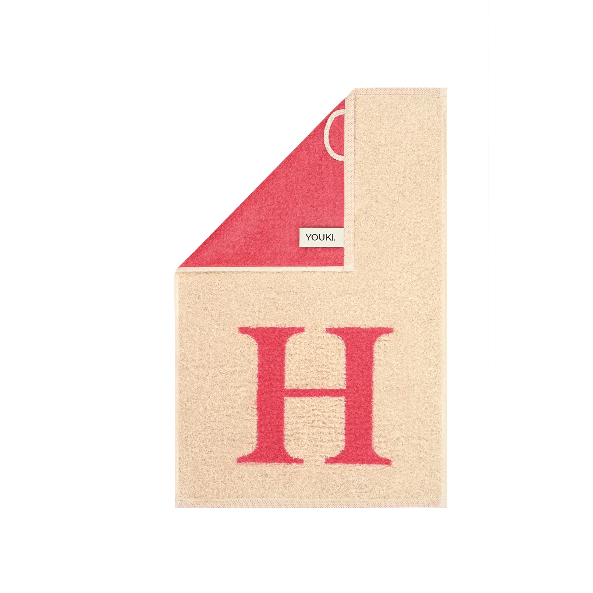 2er Set - Kleines Handtuch mit Buchstabe "H" – Natur / Pink / Orange