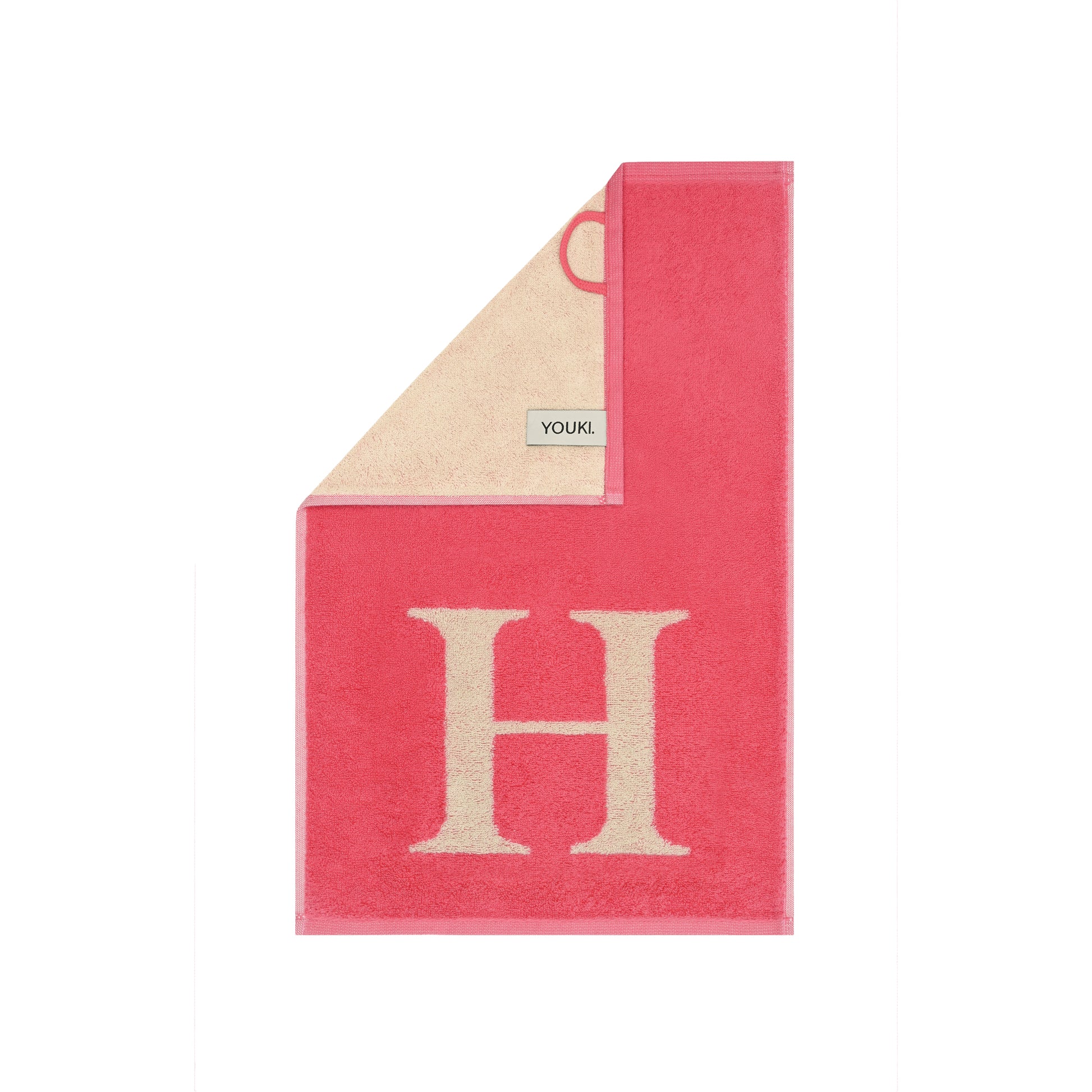 2er Set - Kleines Handtuch mit Buchstabe "H" – Natur / Pink / Orange