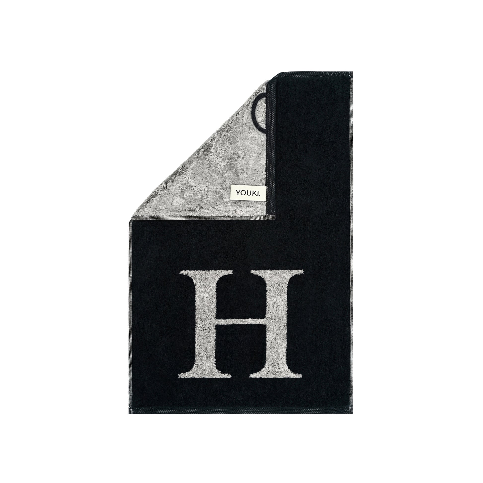2er Set - Kleines Handtuch mit Buchstabe "H" – Silber / Schwarz