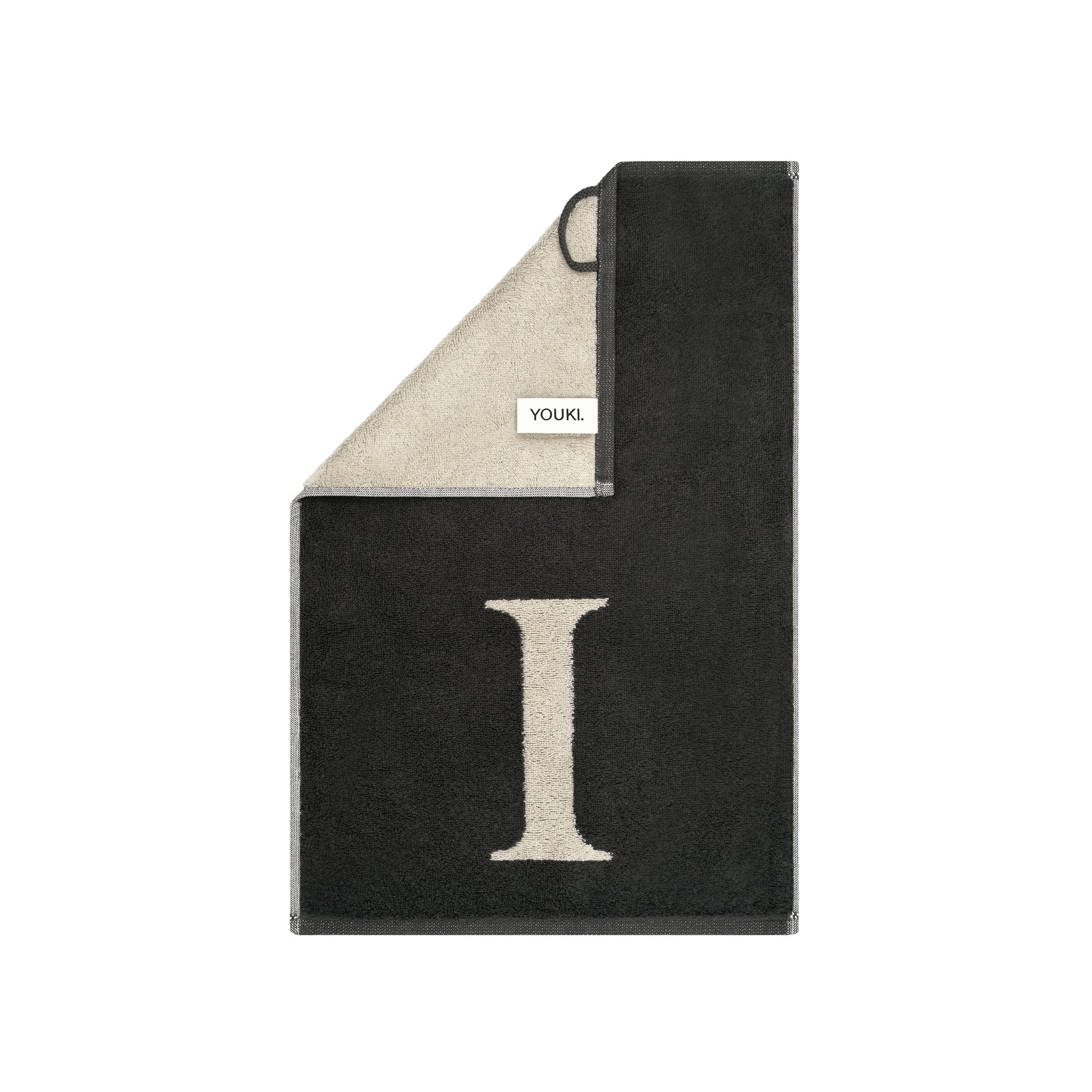 2er Set - Kleines Handtuch mit Buchstabe "I" – Natur / Dunkelgrau