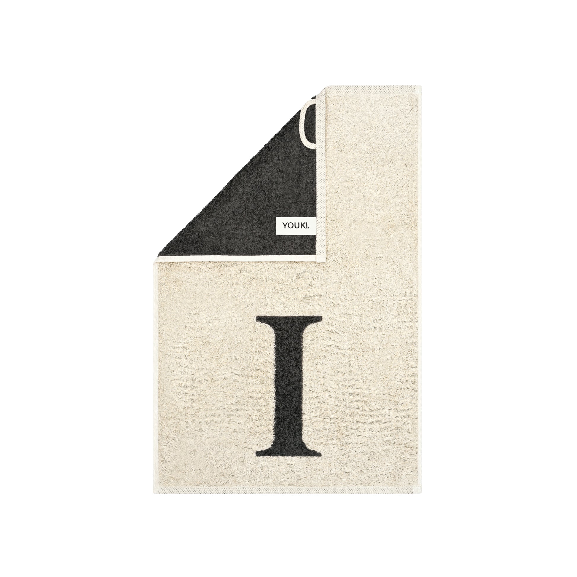 2er Set - Kleines Handtuch mit Buchstabe "I" – Natur / Dunkelgrau