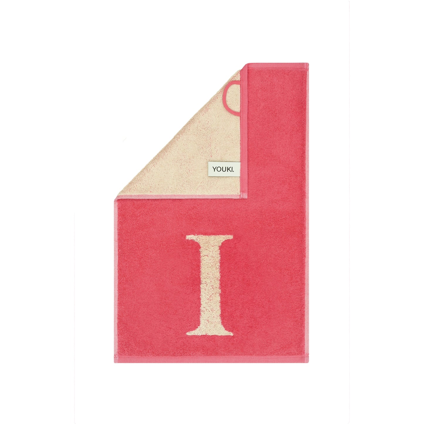 2er Set - Kleines Handtuch mit Buchstabe "I" – Natur / Pink / Orange