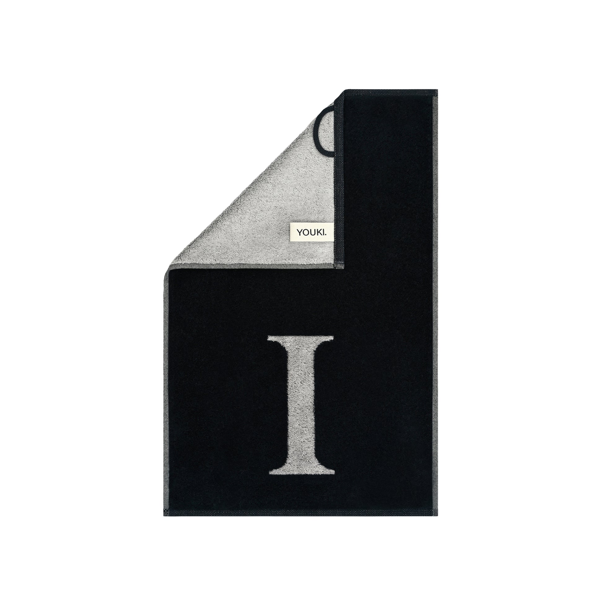 2er Set - Kleines Handtuch mit Buchstabe "I" – Silber / Schwarz