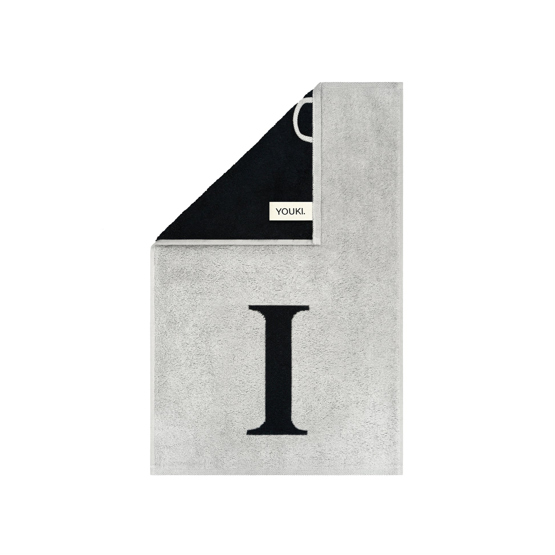 2er Set - Kleines Handtuch mit Buchstabe "I" – Silber / Schwarz