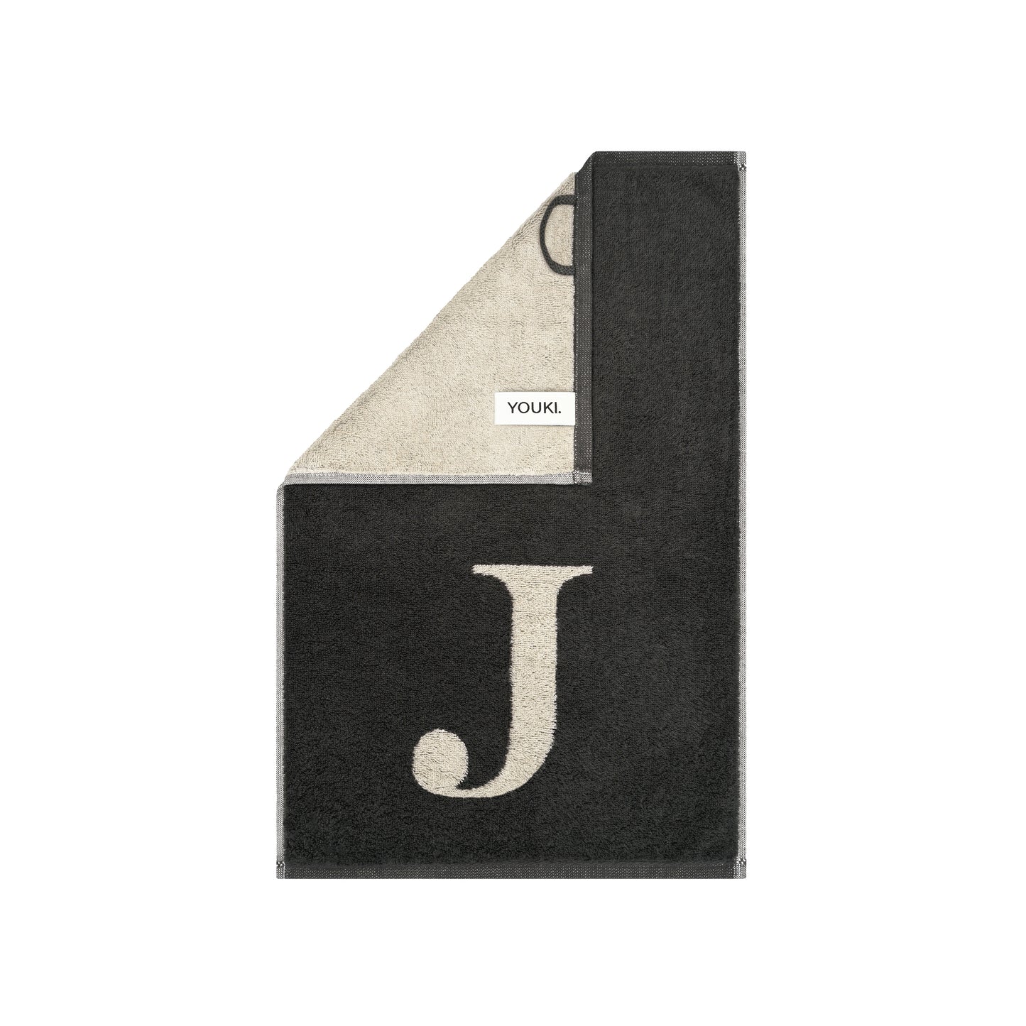 2er Set - Kleines Handtuch mit Buchstabe "J" – Natur / Dunkelgrau