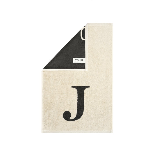 2er Set - Kleines Handtuch mit Buchstabe "J" – Natur / Dunkelgrau