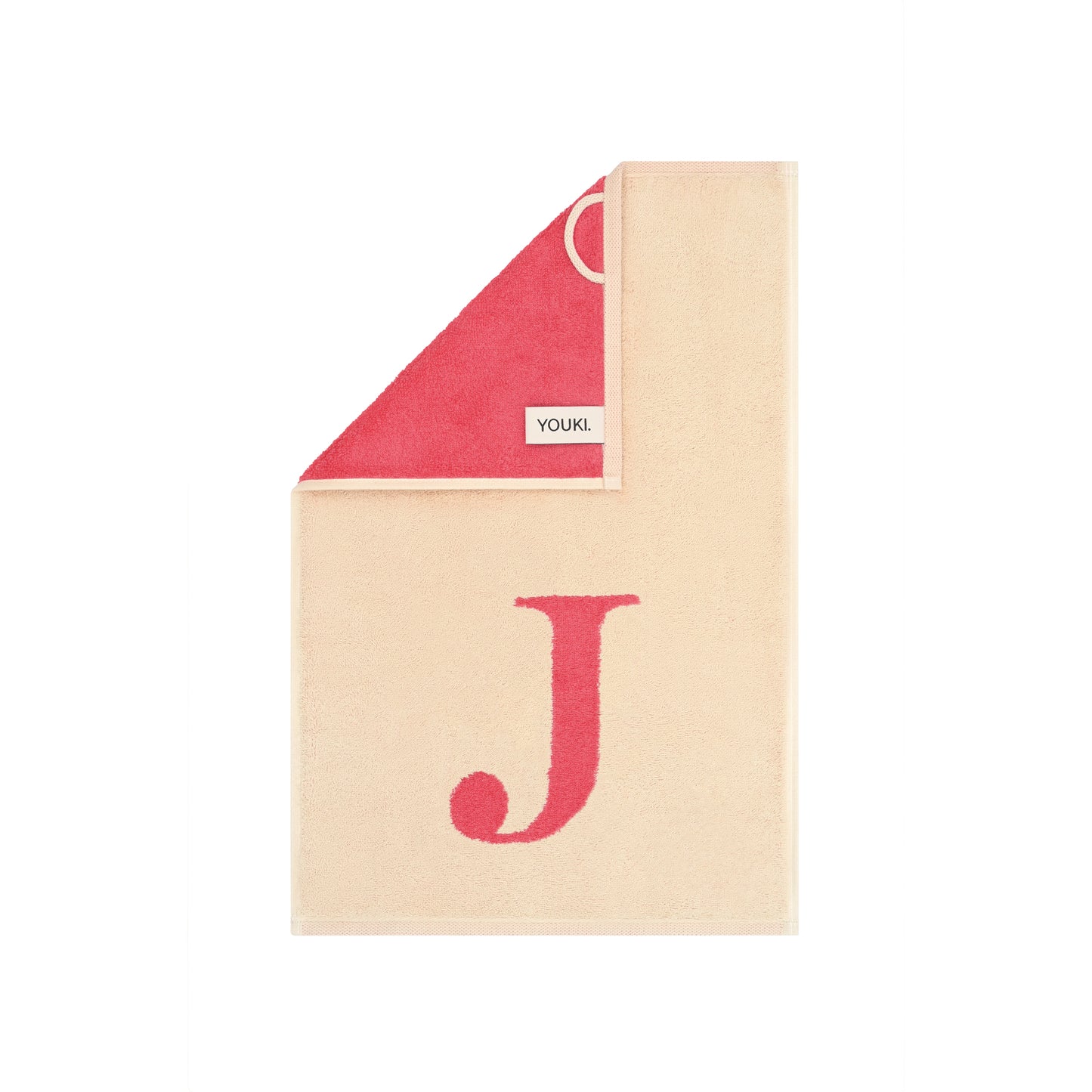 2er Set - Kleines Handtuch mit Buchstabe "J" – Natur / Pink / Orange