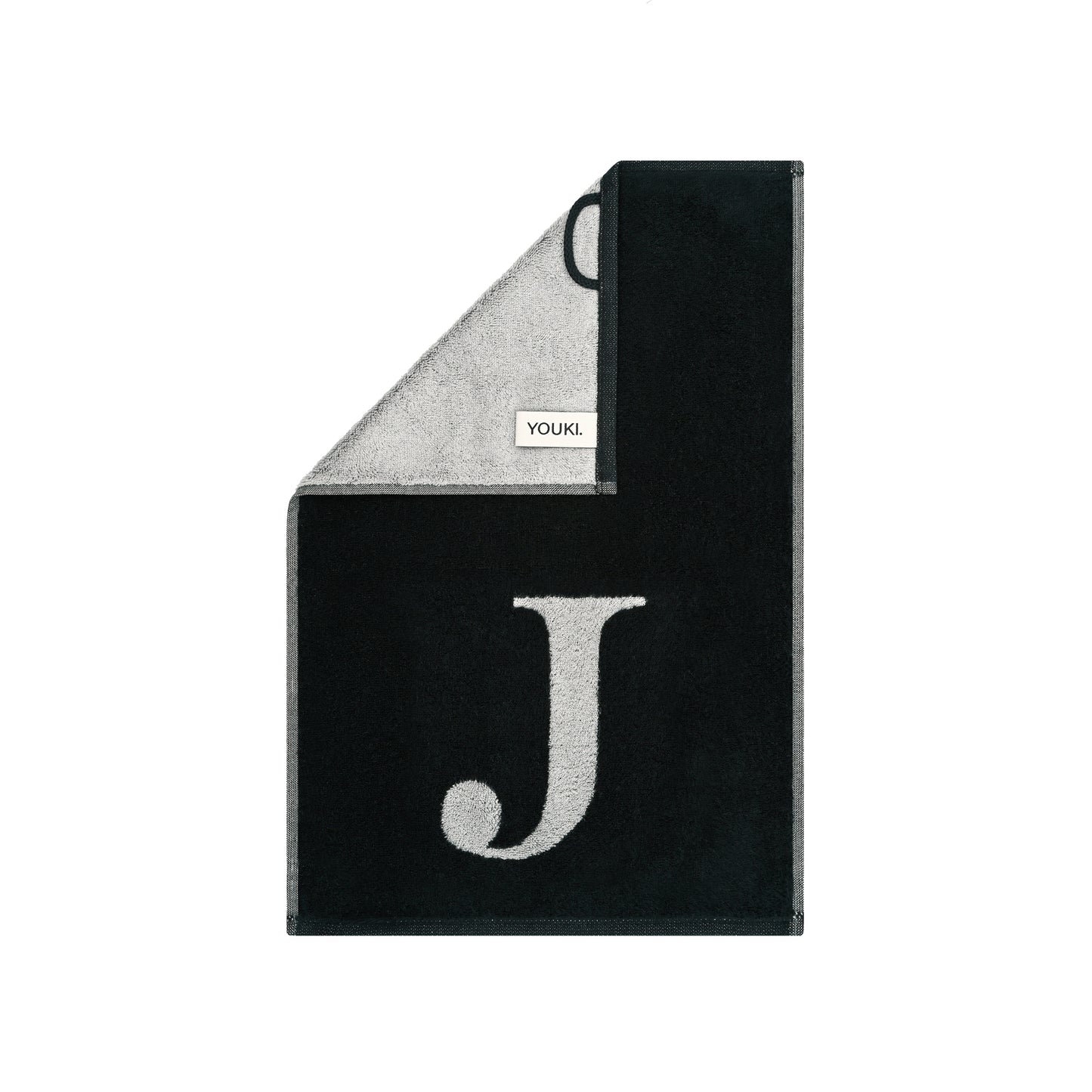 2er Set - Kleines Handtuch mit Buchstabe "J" – Silber / Schwarz