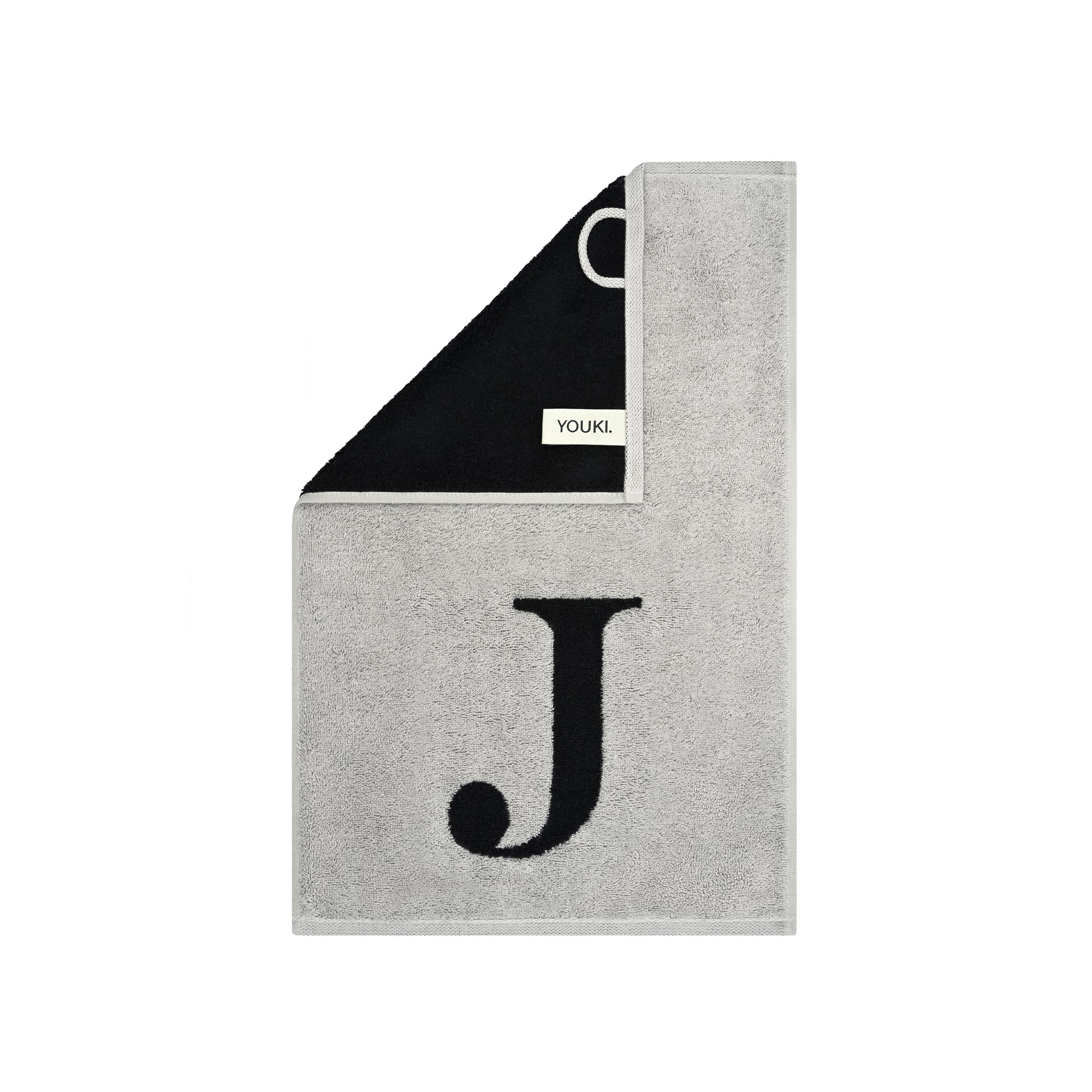 2er Set - Kleines Handtuch mit Buchstabe "J" – Silber / Schwarz