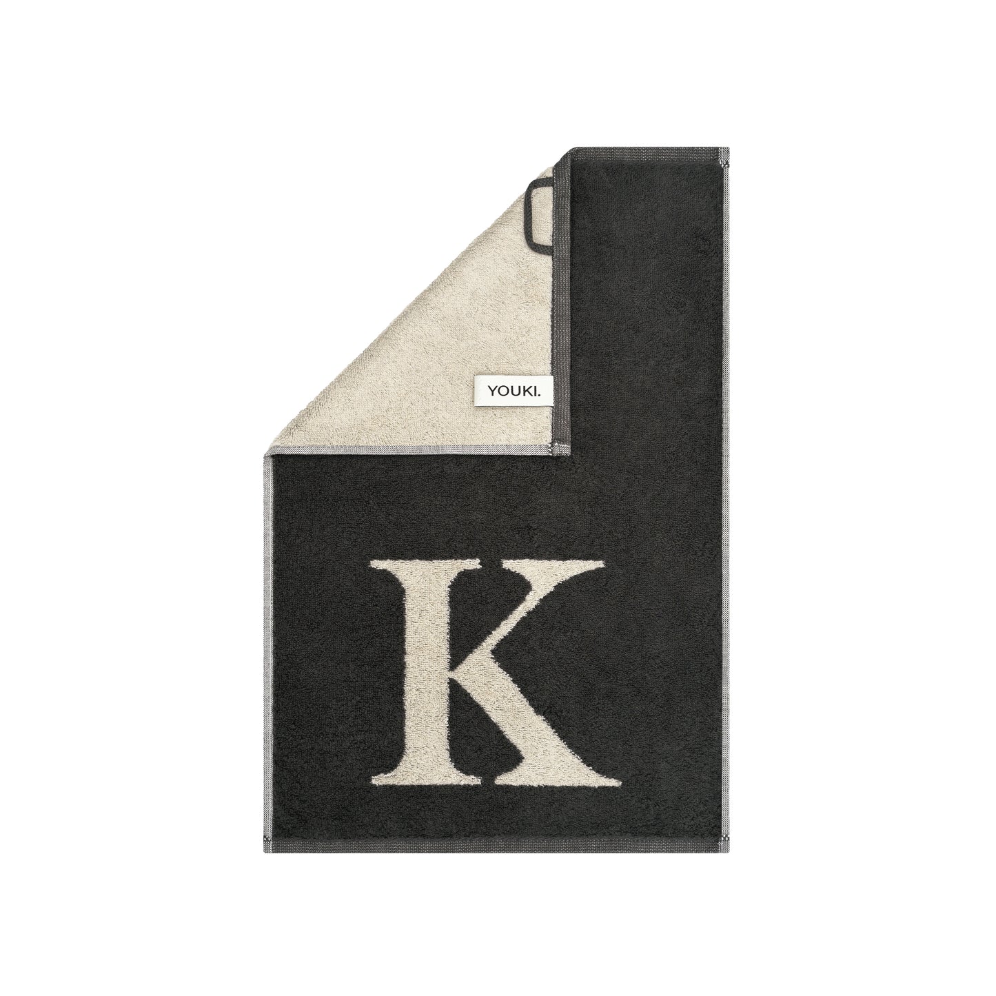 2er Set - Kleines Handtuch mit Buchstabe "K" – Natur / Dunkelgrau