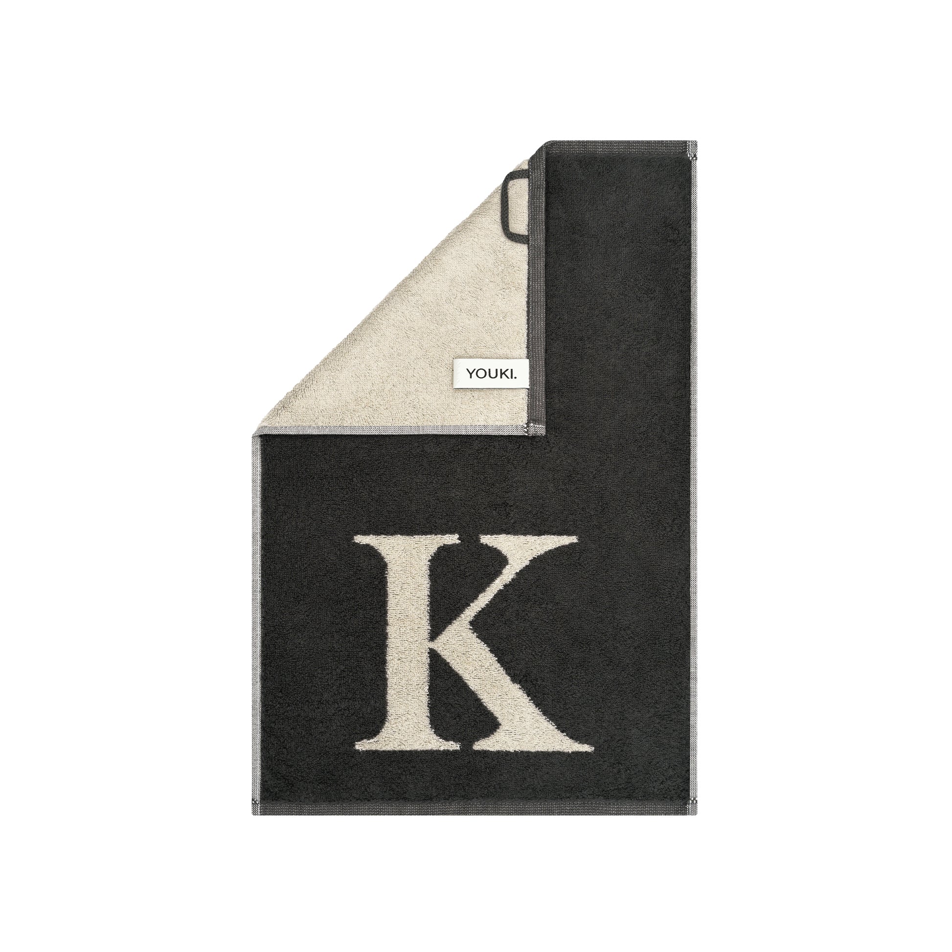 2er Set - Kleines Handtuch mit Buchstabe "K" – Natur / Dunkelgrau