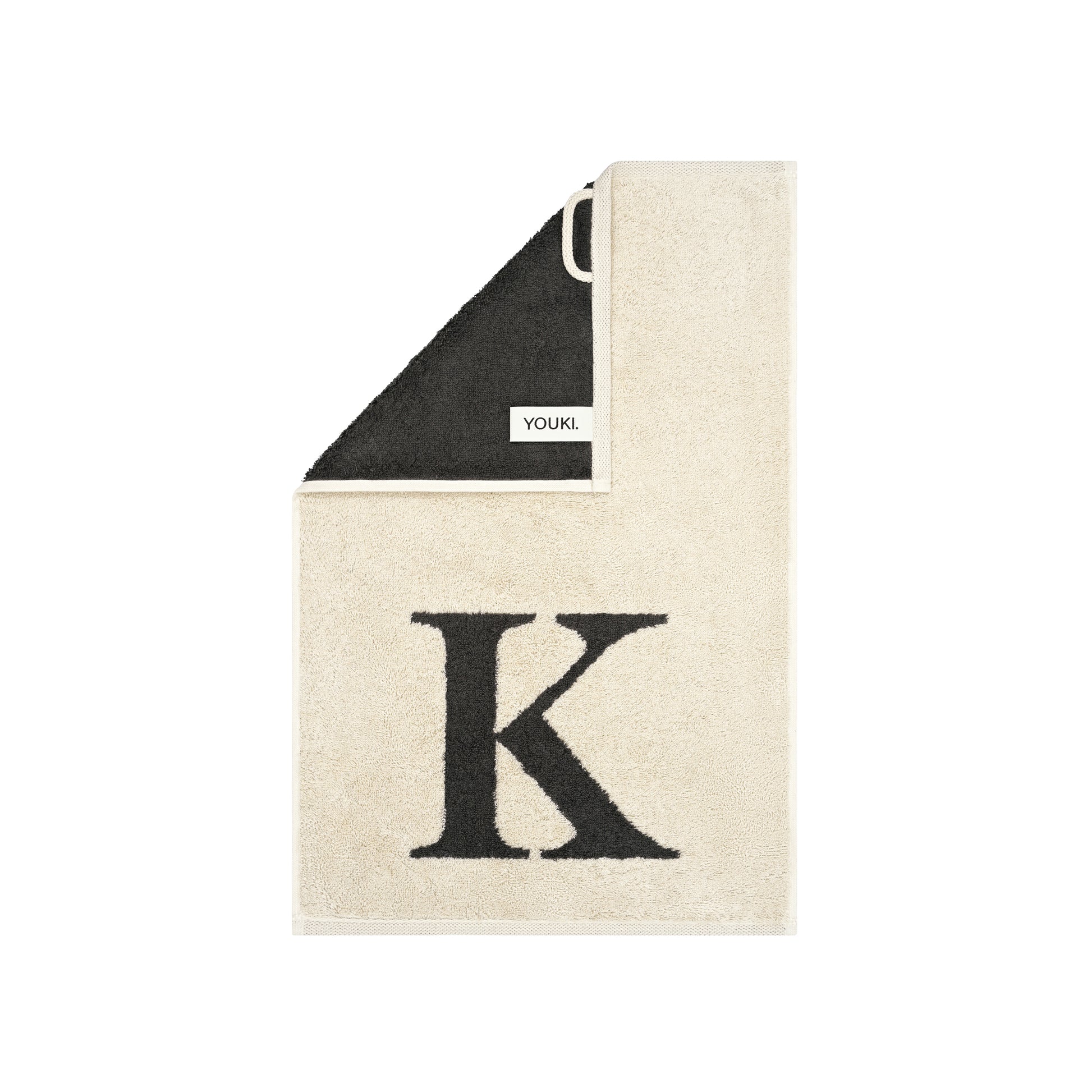 2er Set - Kleines Handtuch mit Buchstabe "K" – Natur / Dunkelgrau