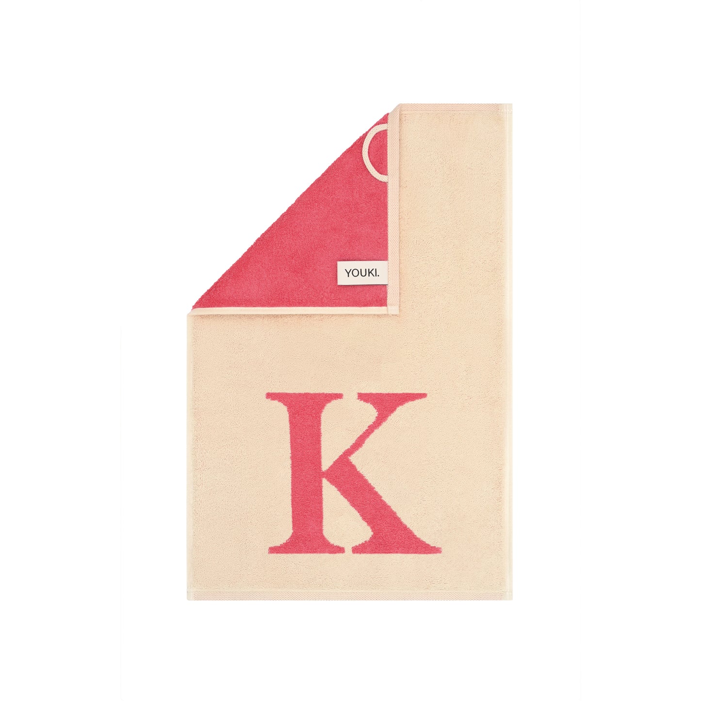 2er Set - Kleines Handtuch mit Buchstabe "K" – Natur / Pink / Orange