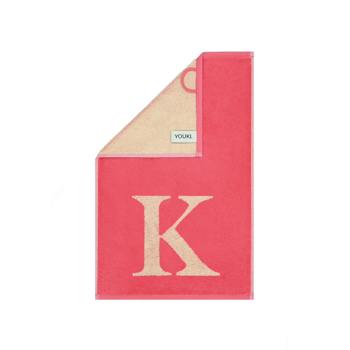 2er Set - Kleines Handtuch mit Buchstabe "K" – Natur / Pink / Orange