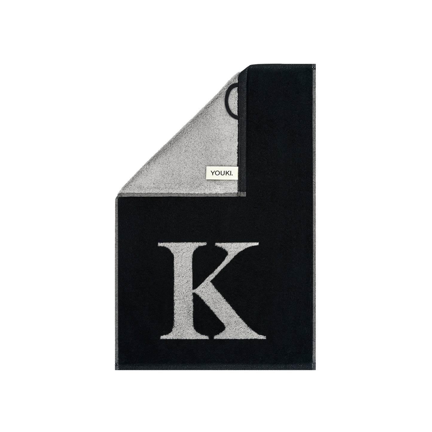 2er Set - Kleines Handtuch mit Buchstabe "K" – Silber / Schwarz