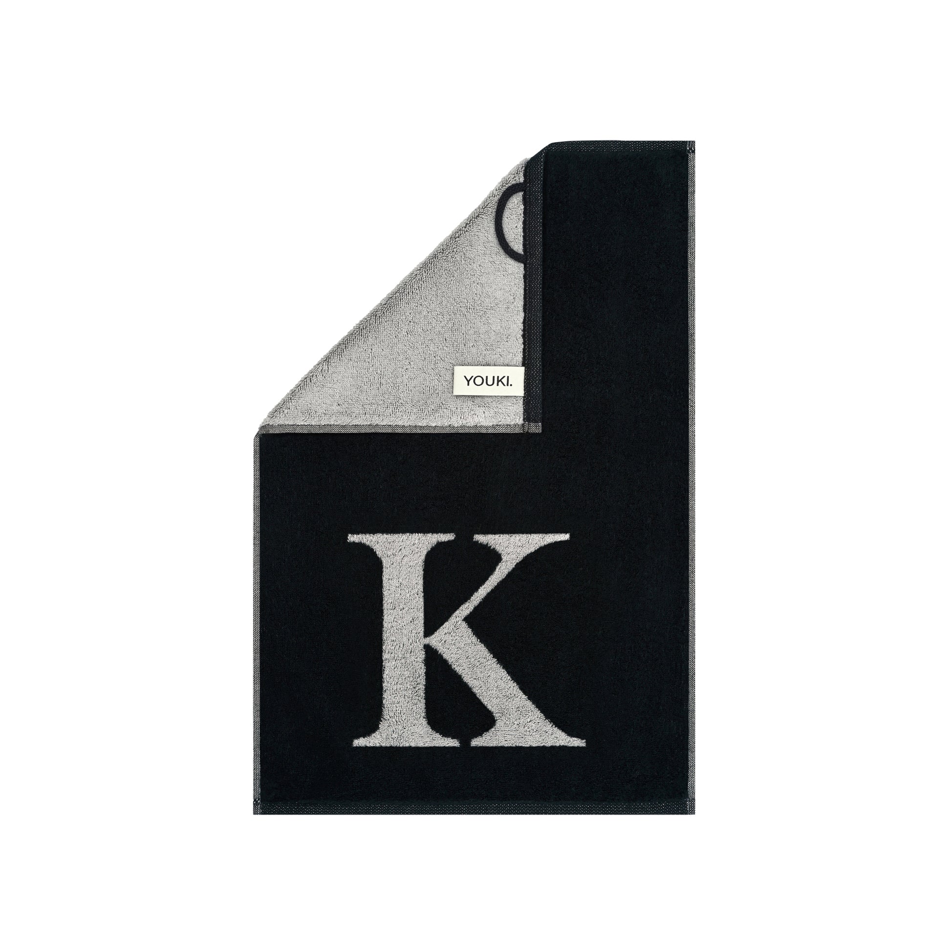 2er Set - Kleines Handtuch mit Buchstabe "K" – Silber / Schwarz