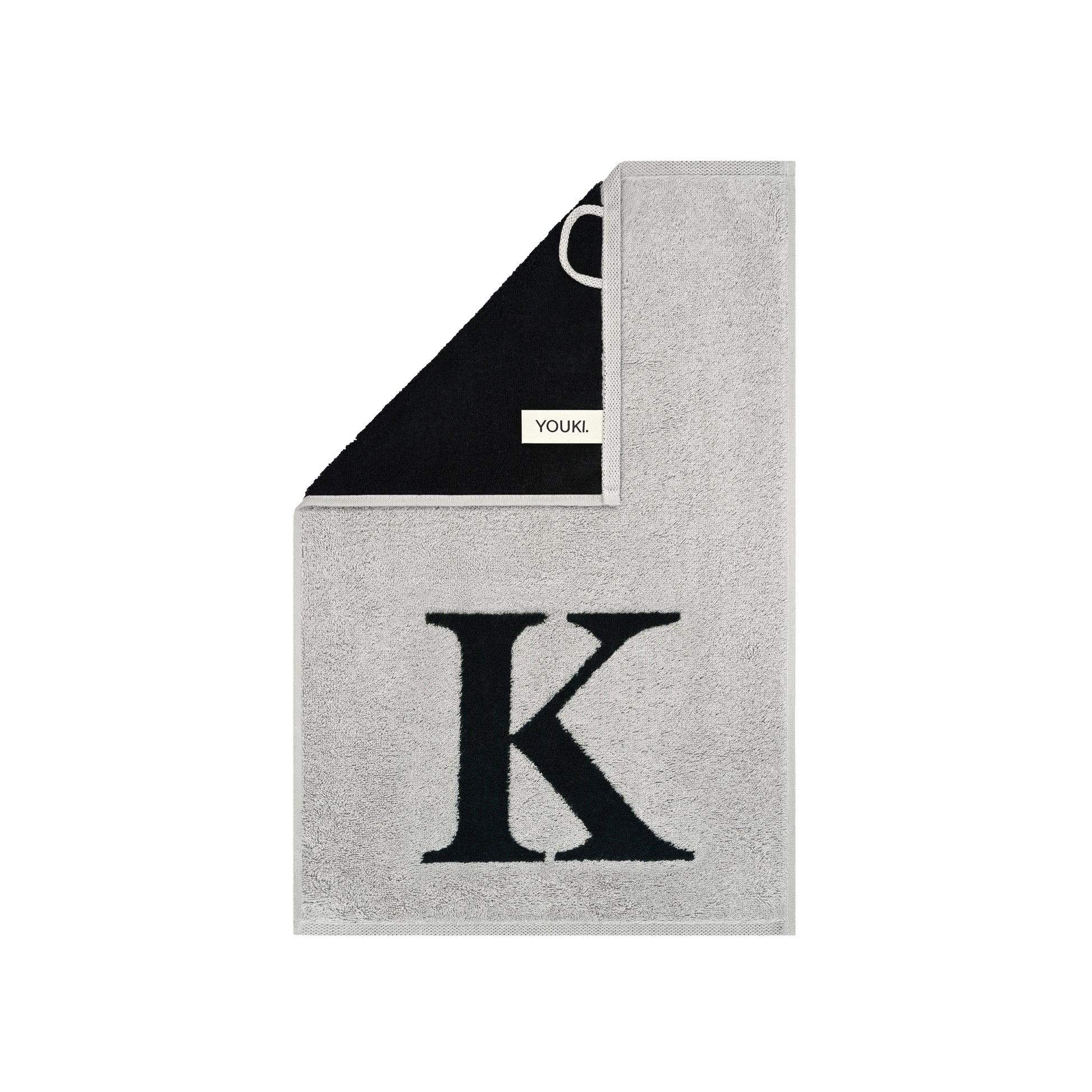 2er Set - Kleines Handtuch mit Buchstabe "K" – Silber / Schwarz