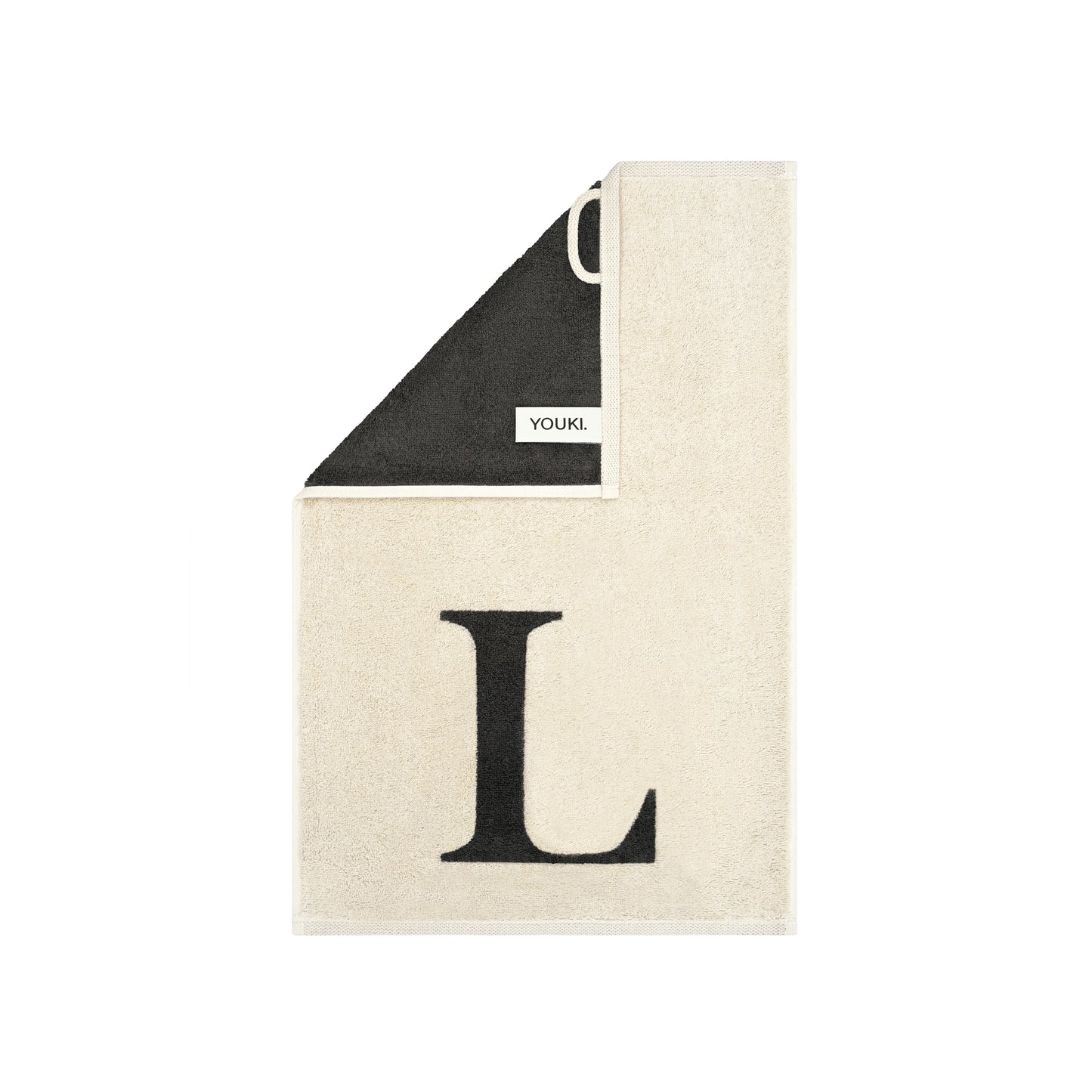 2er Set - Kleines Handtuch mit Buchstabe "L" – Natur / Dunkelgrau