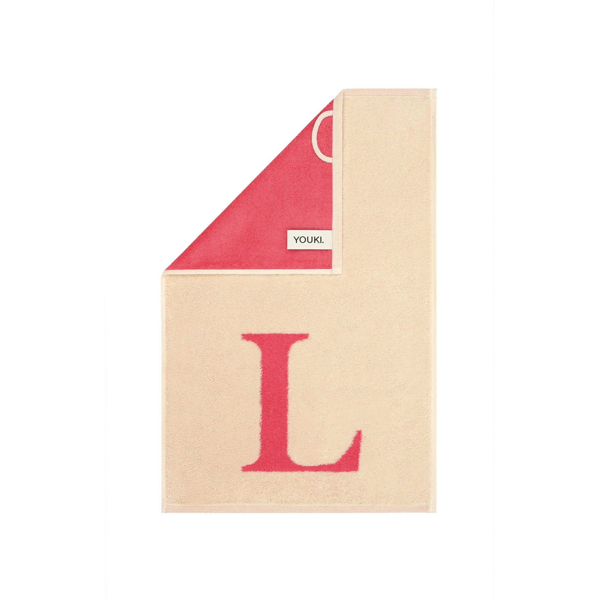2er Set - Kleines Handtuch mit Buchstabe "L" – Natur / Pink / Orange