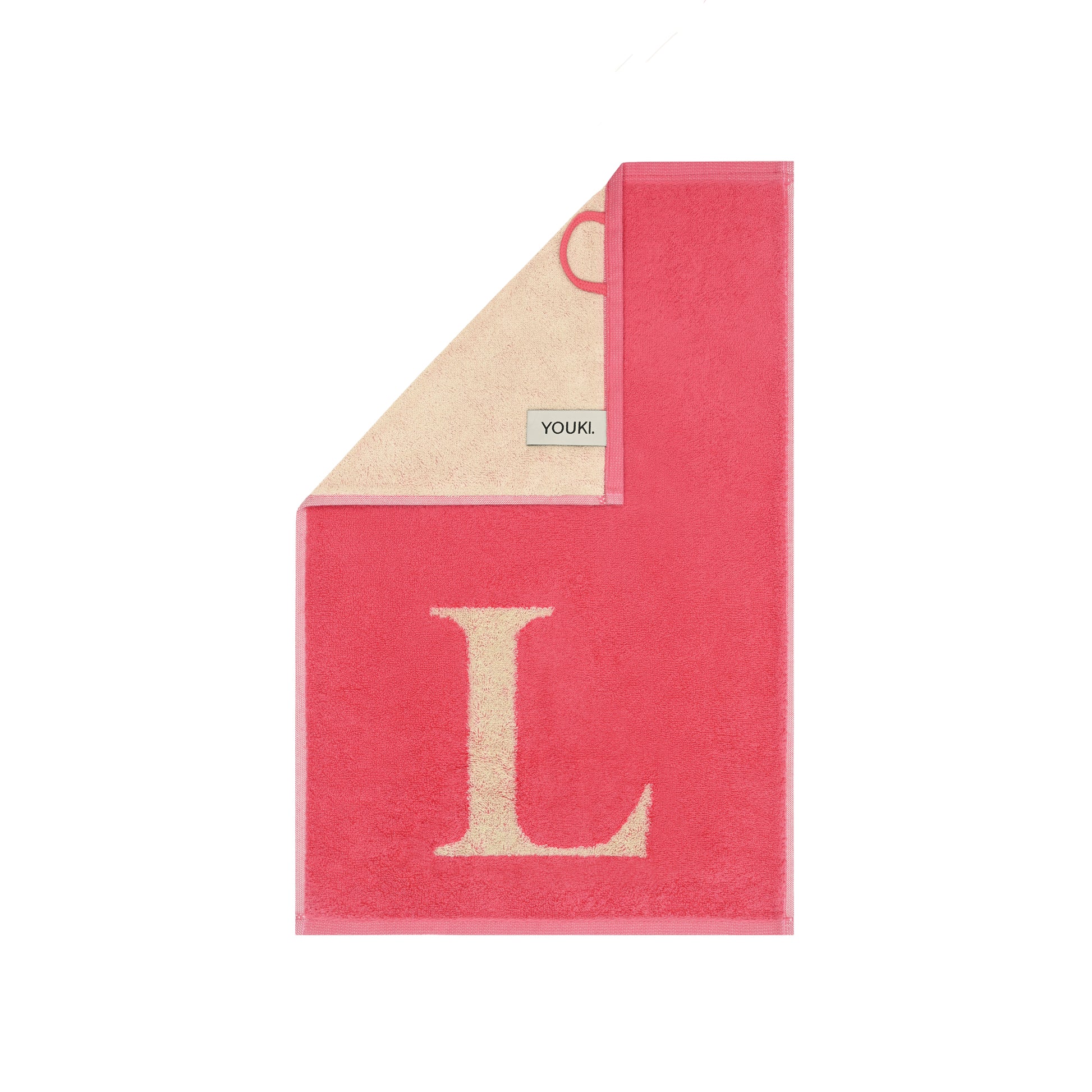 2er Set - Kleines Handtuch mit Buchstabe "L" – Natur / Pink / Orange
