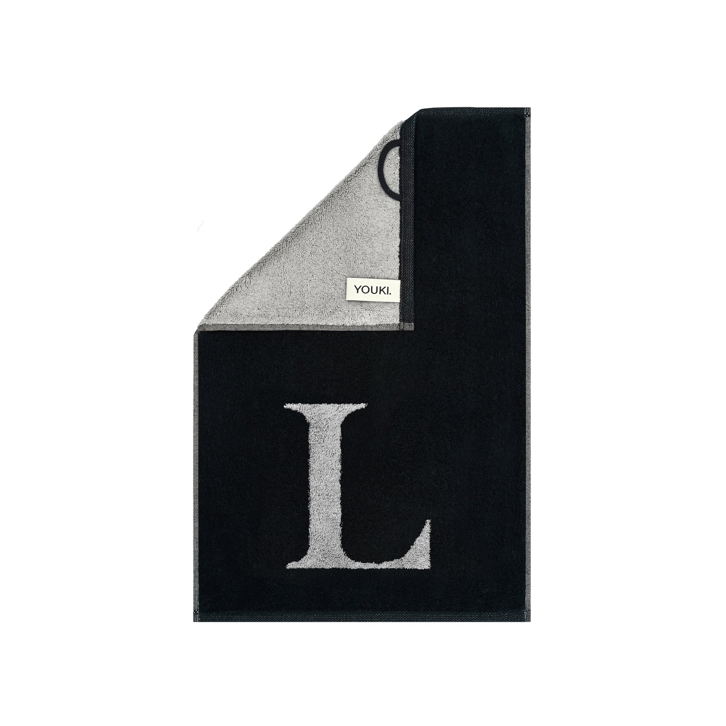 2er Set - Kleines Handtuch mit Buchstabe "L" – Silber / Schwarz