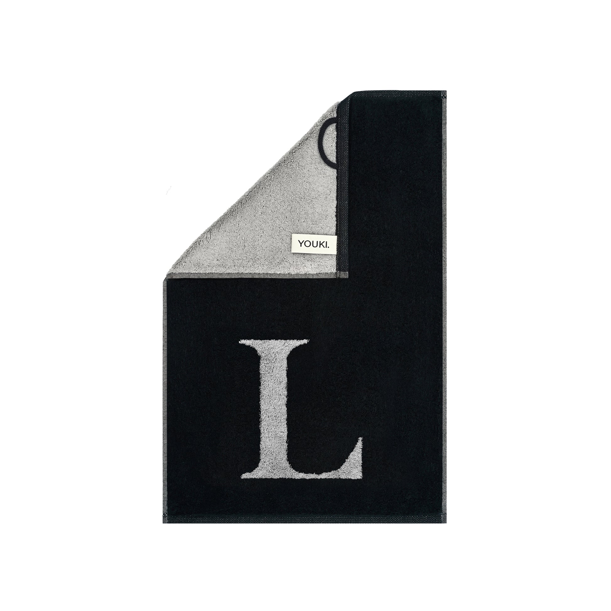 2er Set - Kleines Handtuch mit Buchstabe "L" – Silber / Schwarz