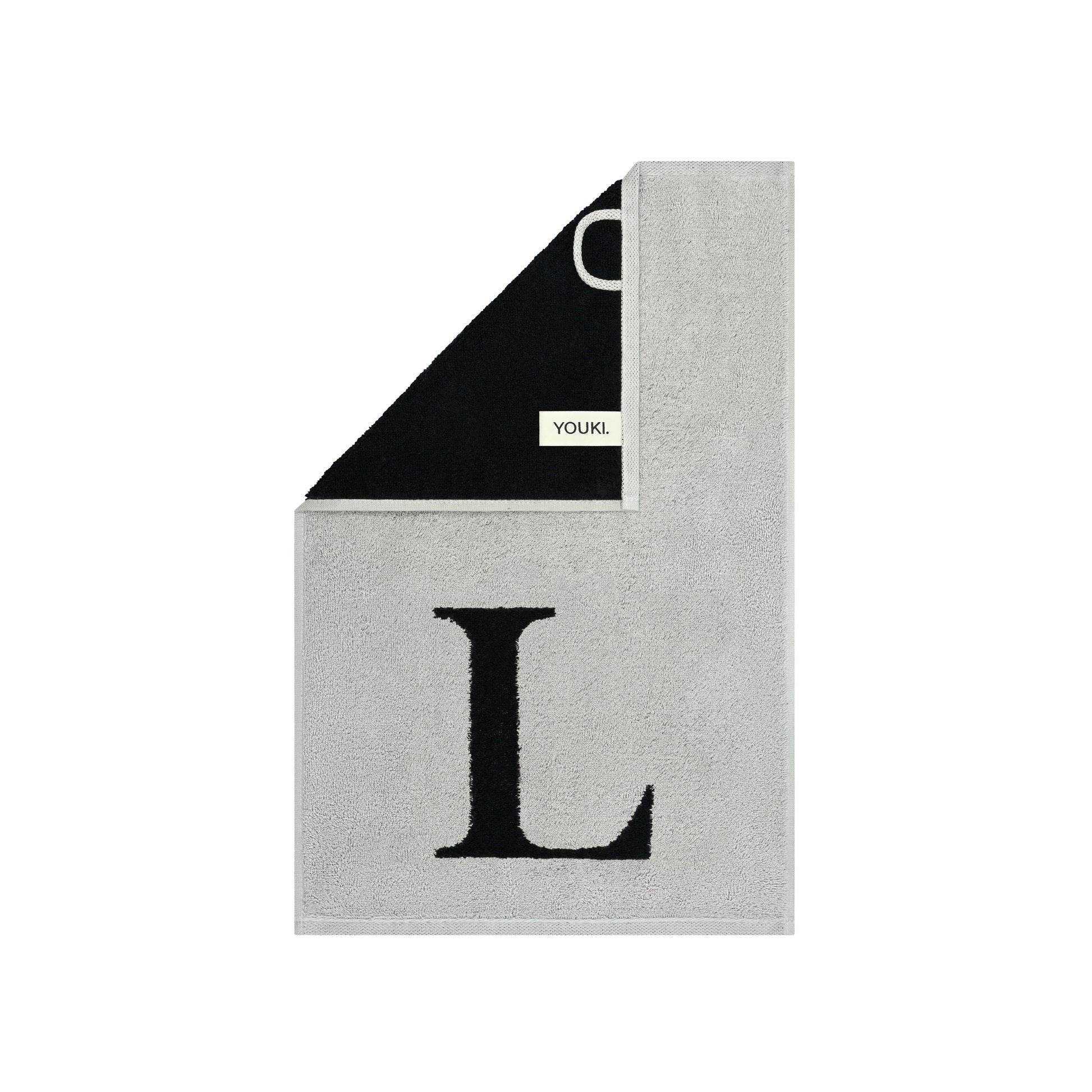 2er Set - Kleines Handtuch mit Buchstabe "L" – Silber / Schwarz