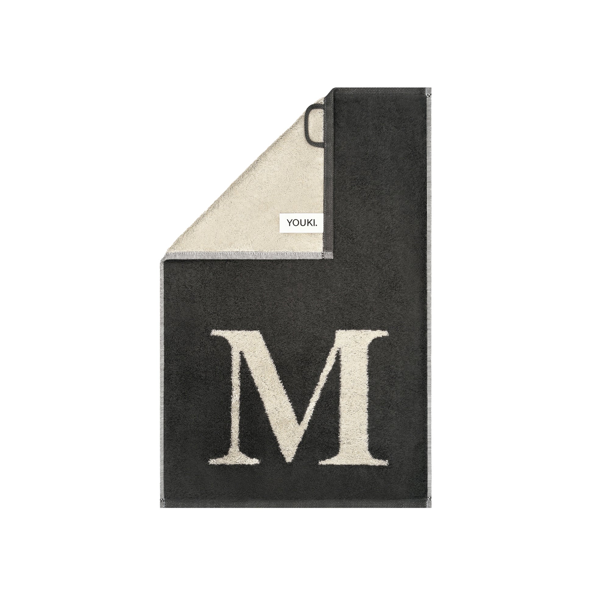 2er Set - Kleines Handtuch mit Buchstabe "M" – Natur / Dunkelgrau