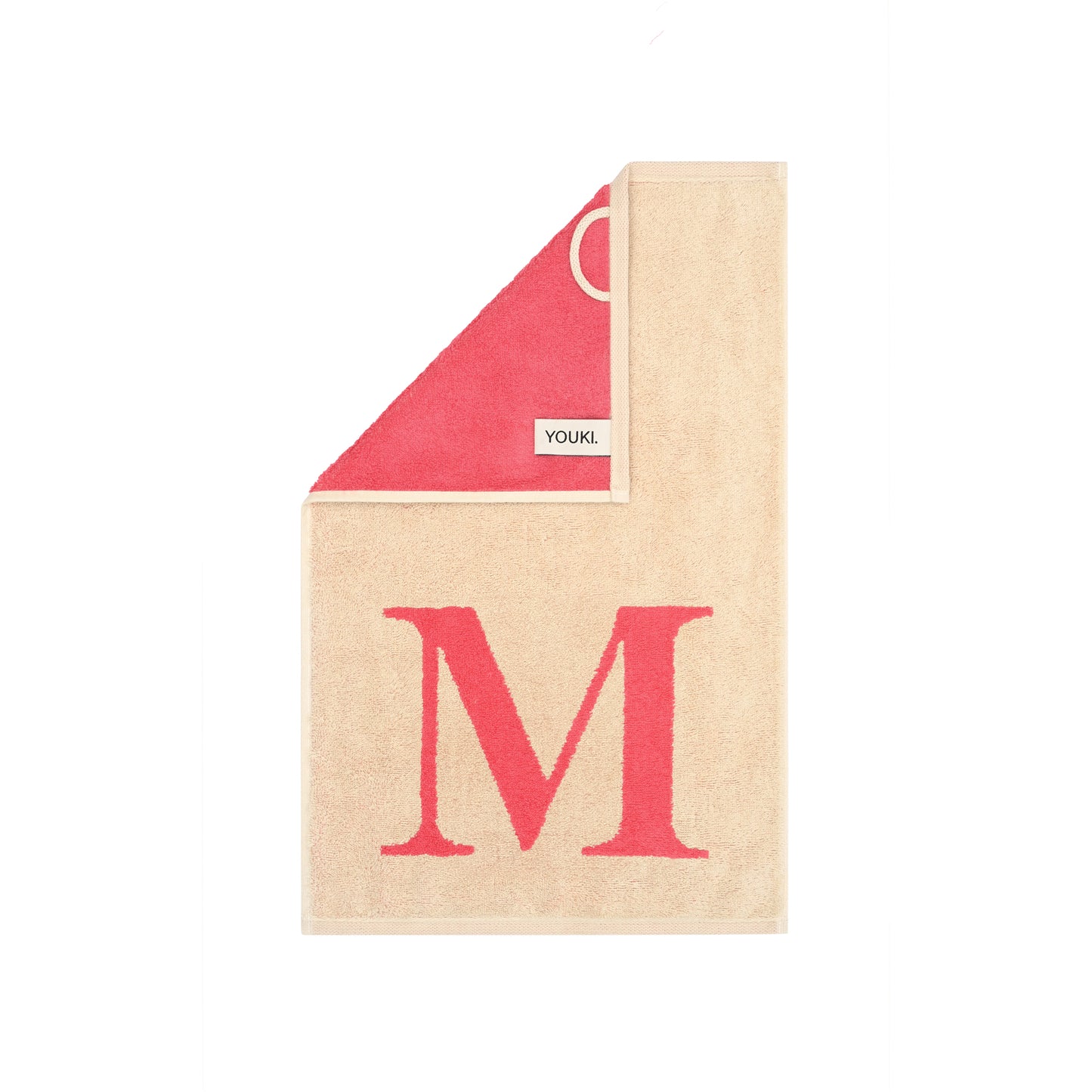 2er Set - Kleines Handtuch mit Buchstabe "M" – Natur / Pink / Orange
