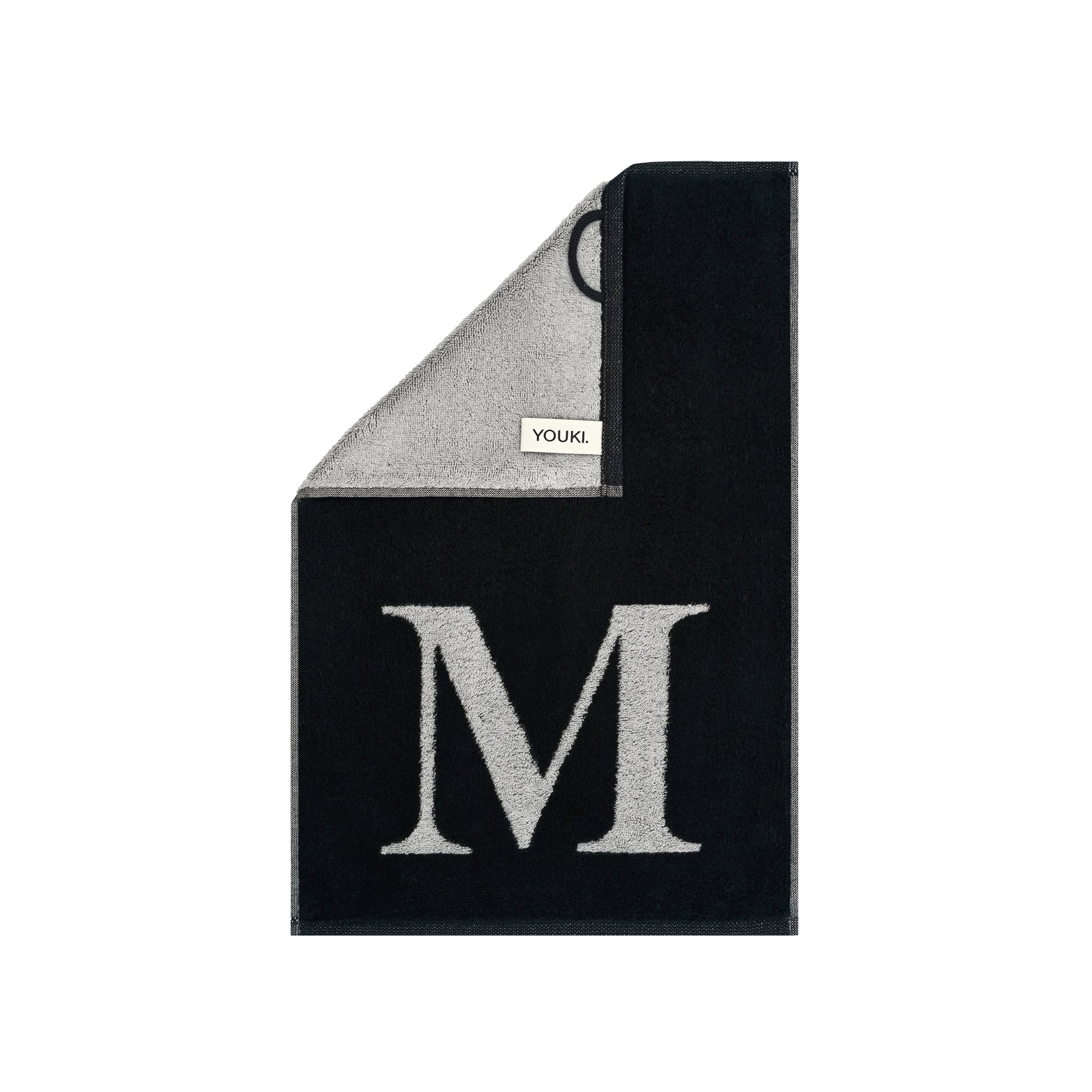 2er Set - Kleines Handtuch mit Buchstabe "M" – Silber / Schwarz