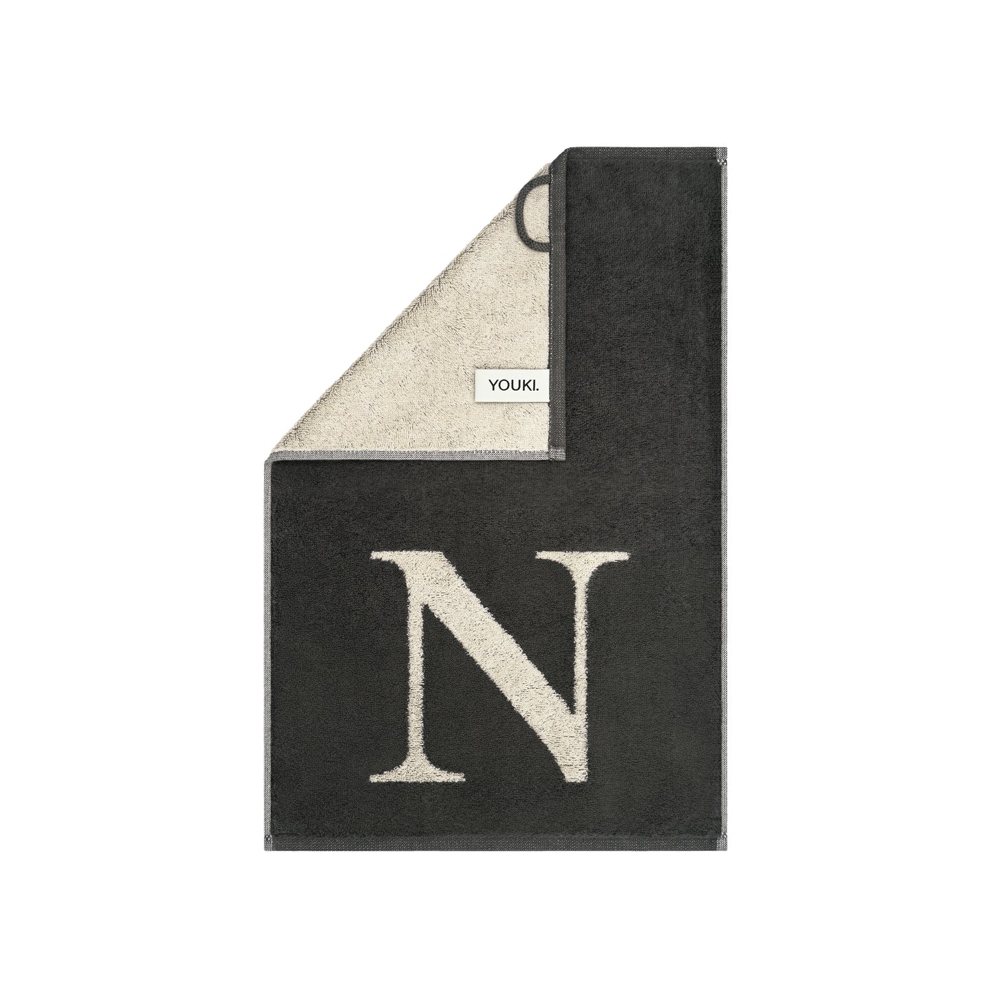 2er Set - Kleines Handtuch mit Buchstabe "N" – Natur / Dunkelgrau