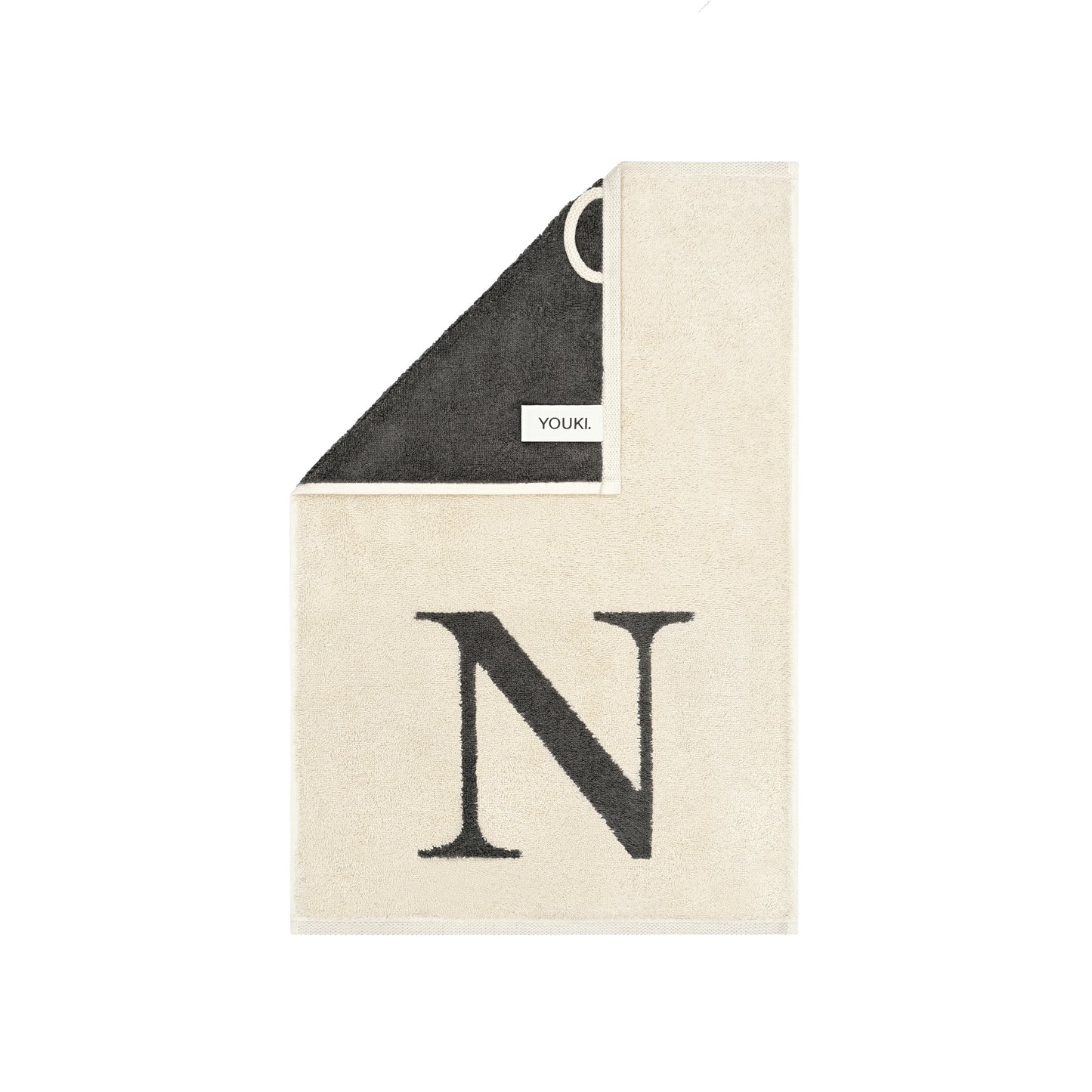 2er Set - Kleines Handtuch mit Buchstabe "N" – Natur / Dunkelgrau
