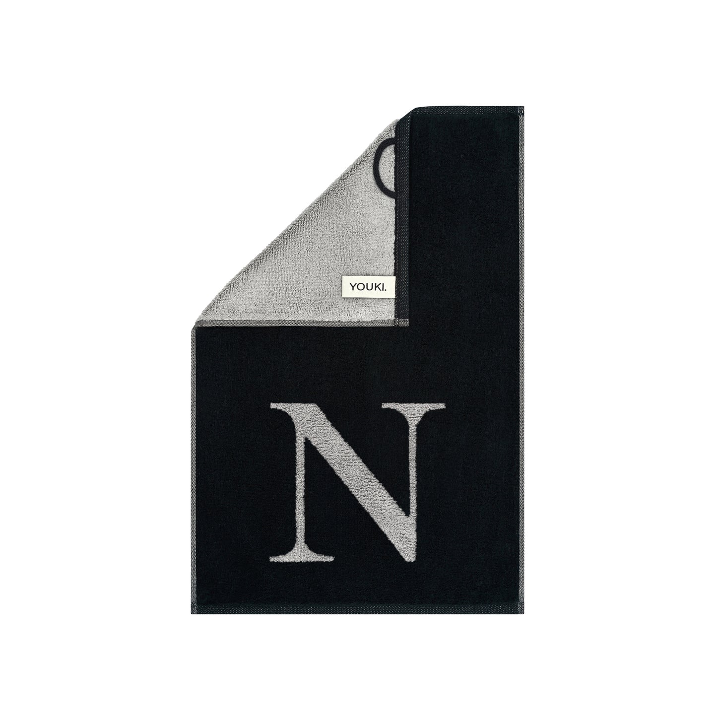2er Set - Kleines Handtuch mit Buchstabe "N" – Silber / Schwarz