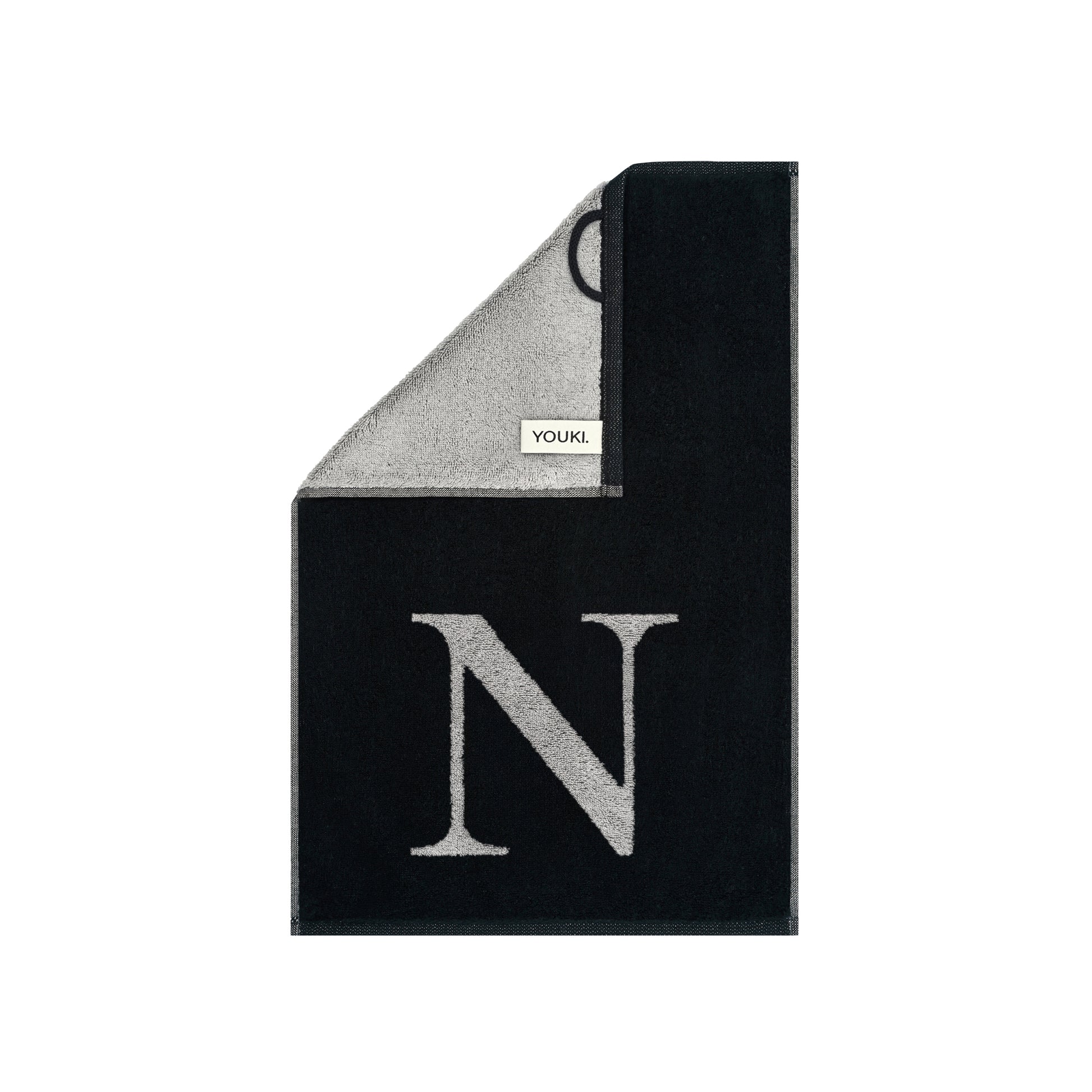 2er Set - Kleines Handtuch mit Buchstabe "N" – Silber / Schwarz