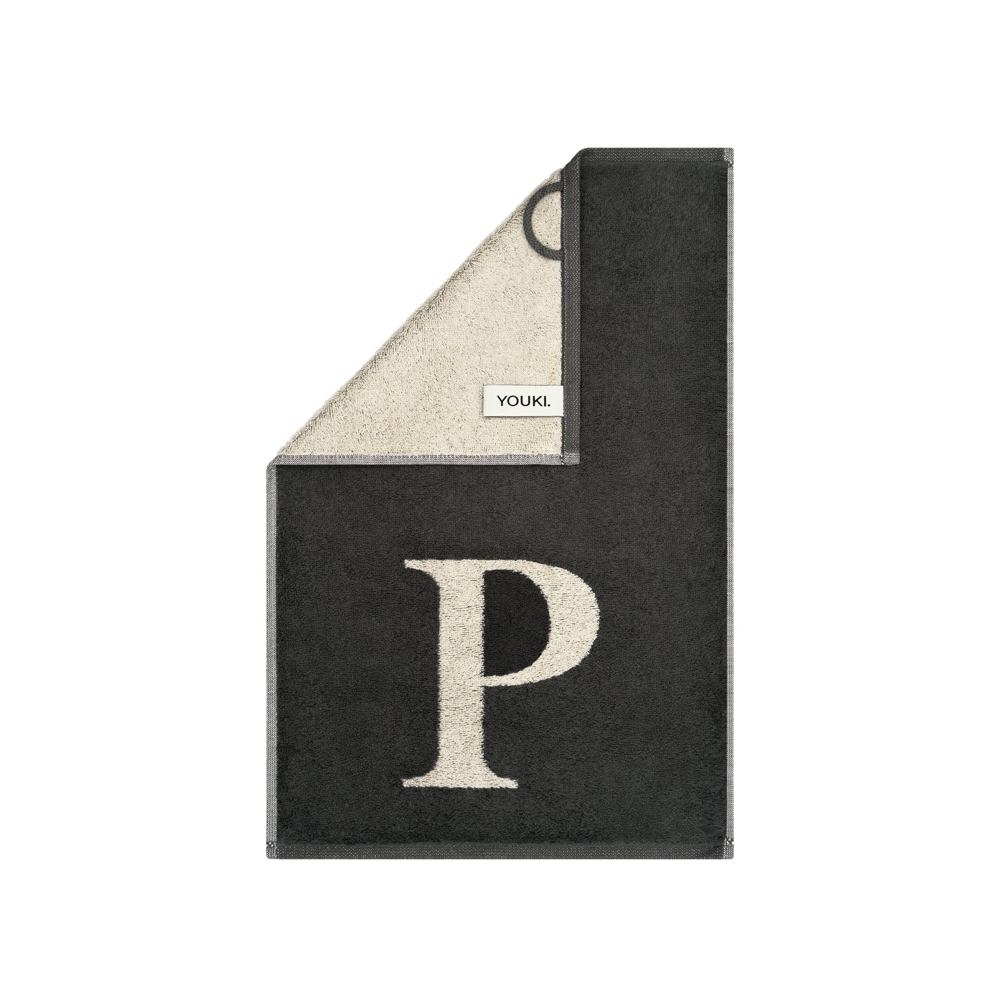 2er Set - Kleines Handtuch mit Buchstabe "P" – Natur / Dunkelgrau